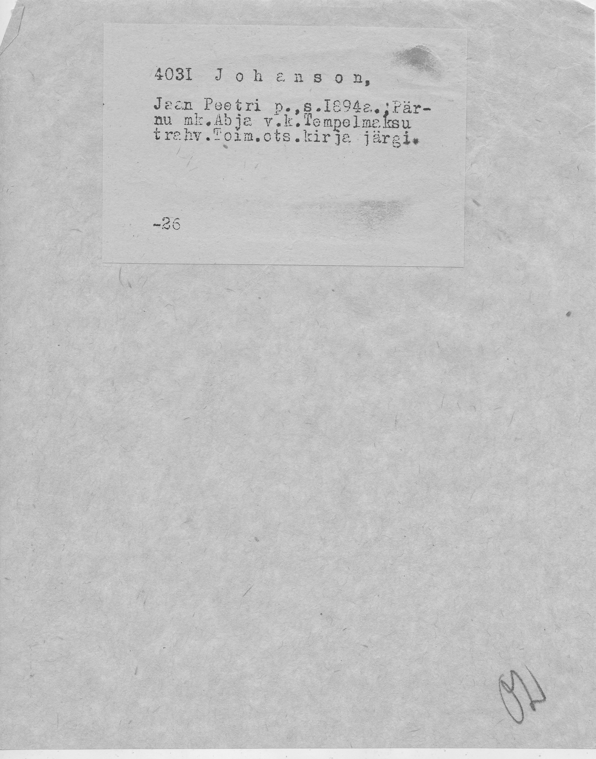 Johanson, Jaan, Peeter