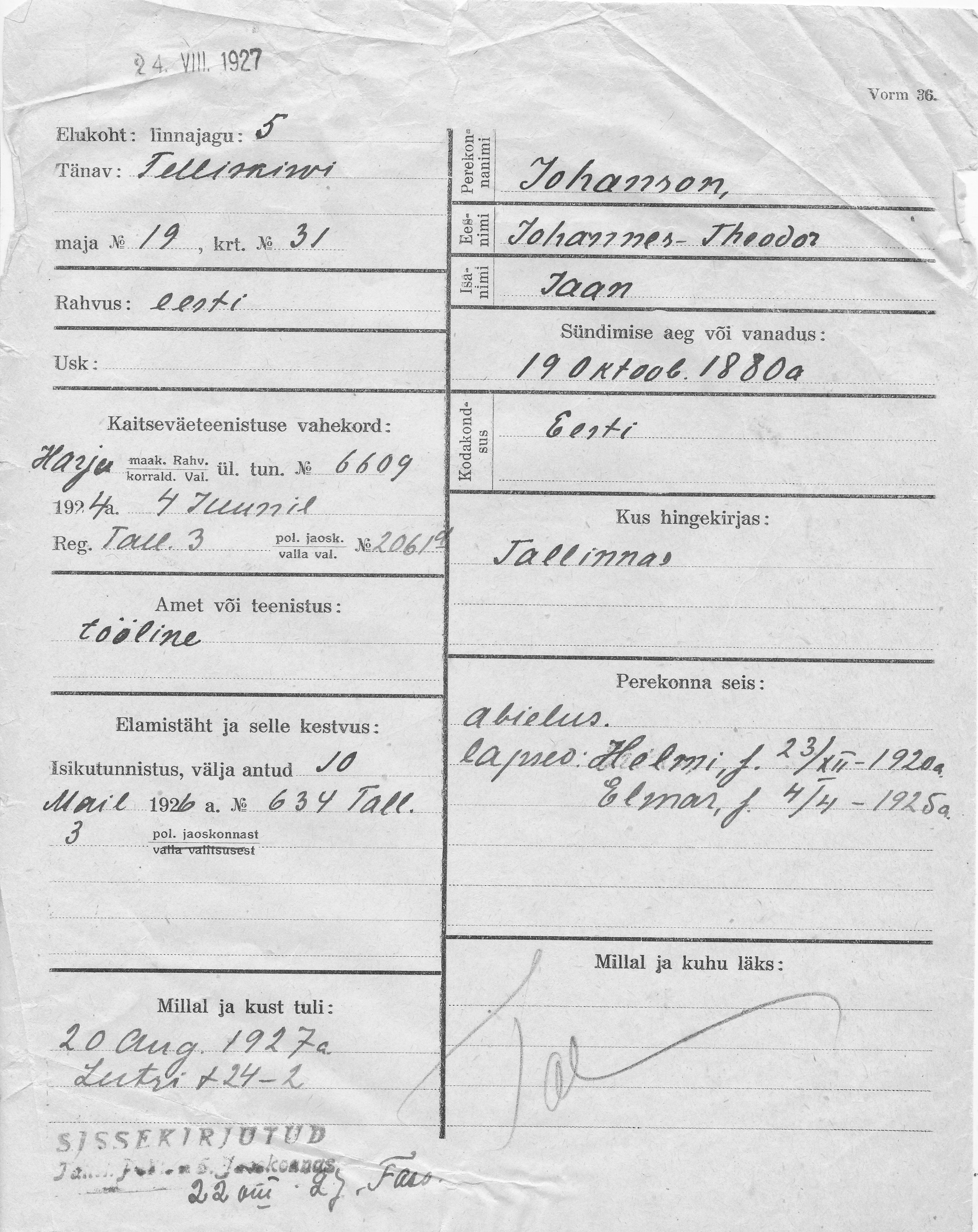 Johanson, Johannes-Theodor, Jaan