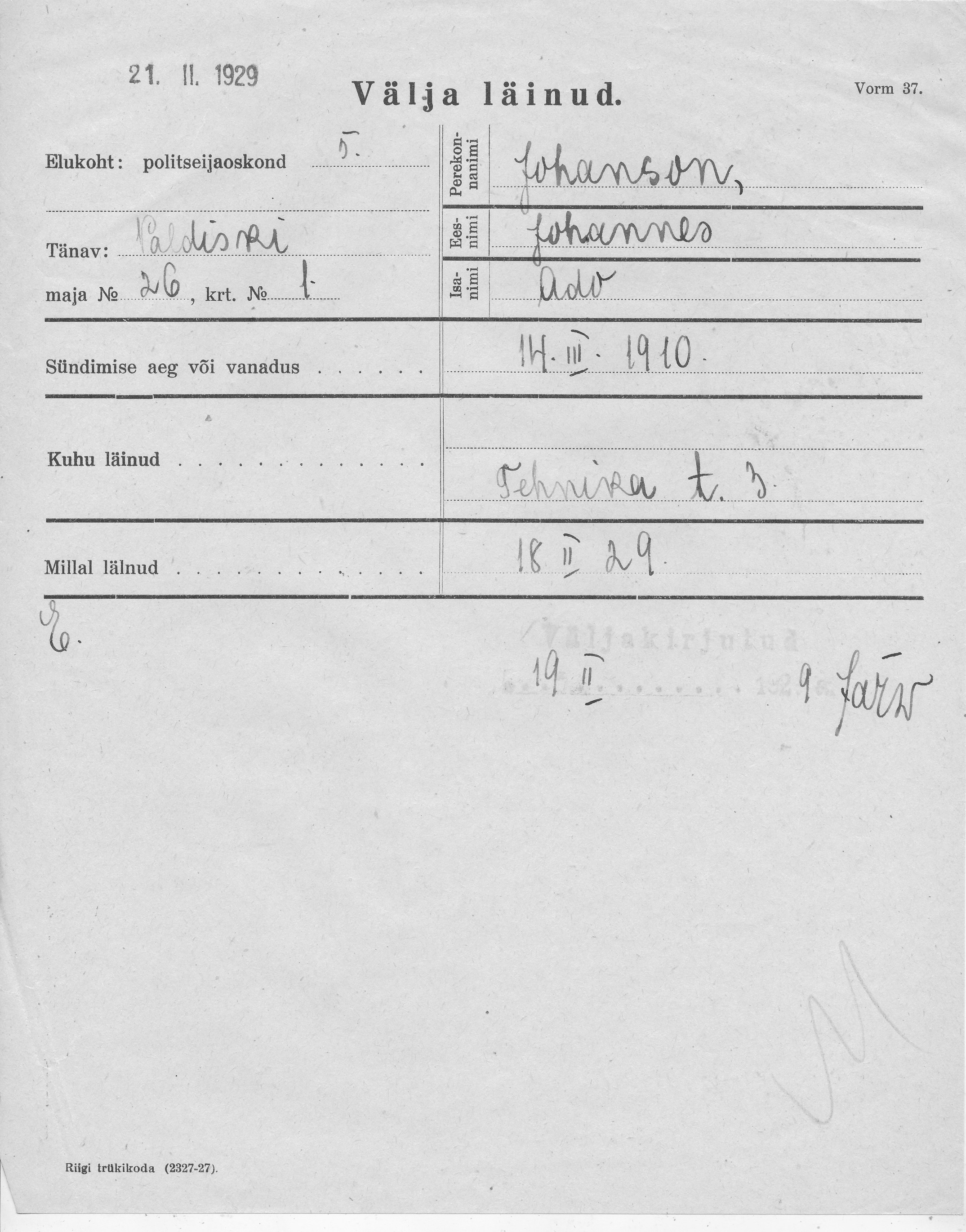 Johanson, Johannes, Ado