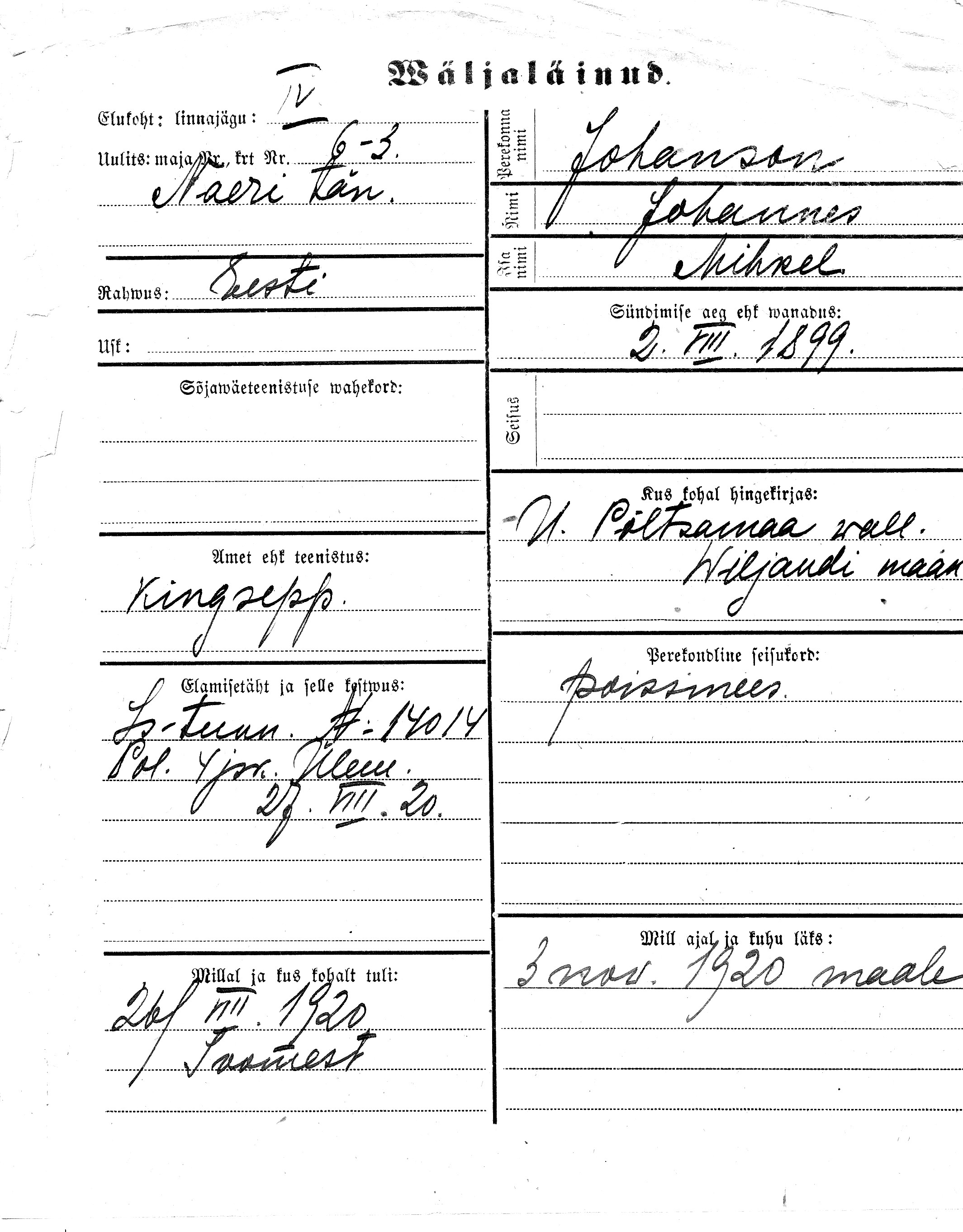 Johanson, Johannes, Mihkel