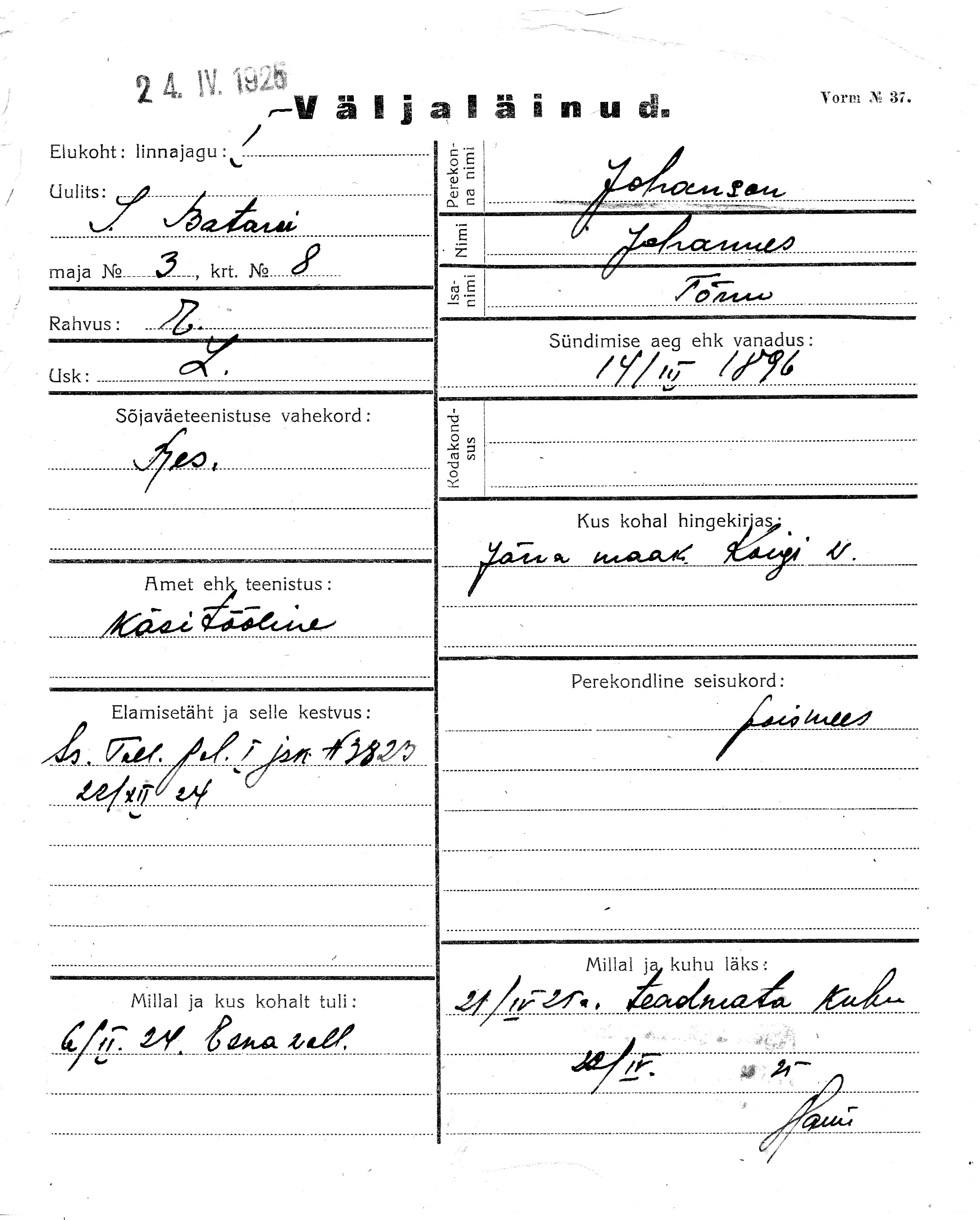 Johanson, Johannes, Tõnu