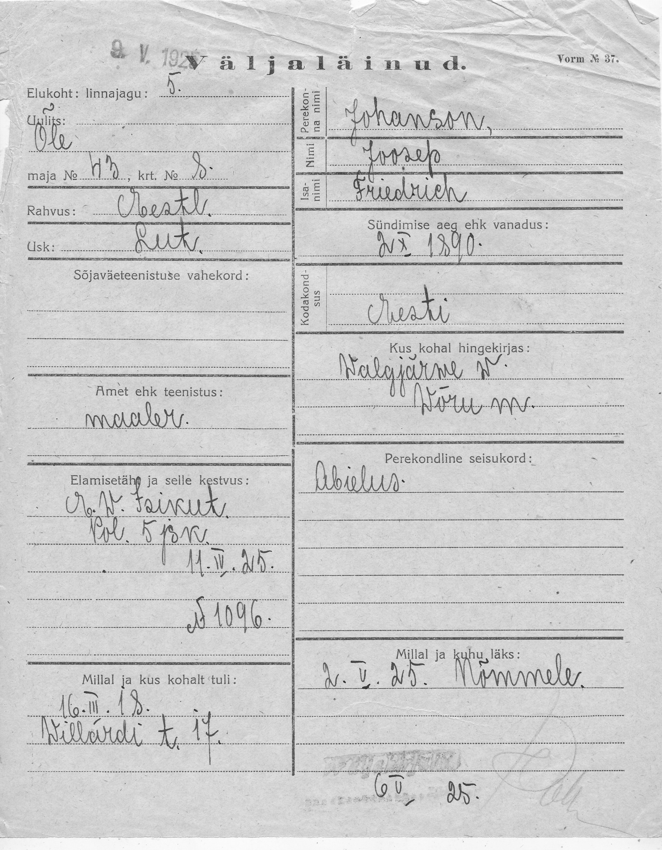 Johanson, Joosep, Friedrich