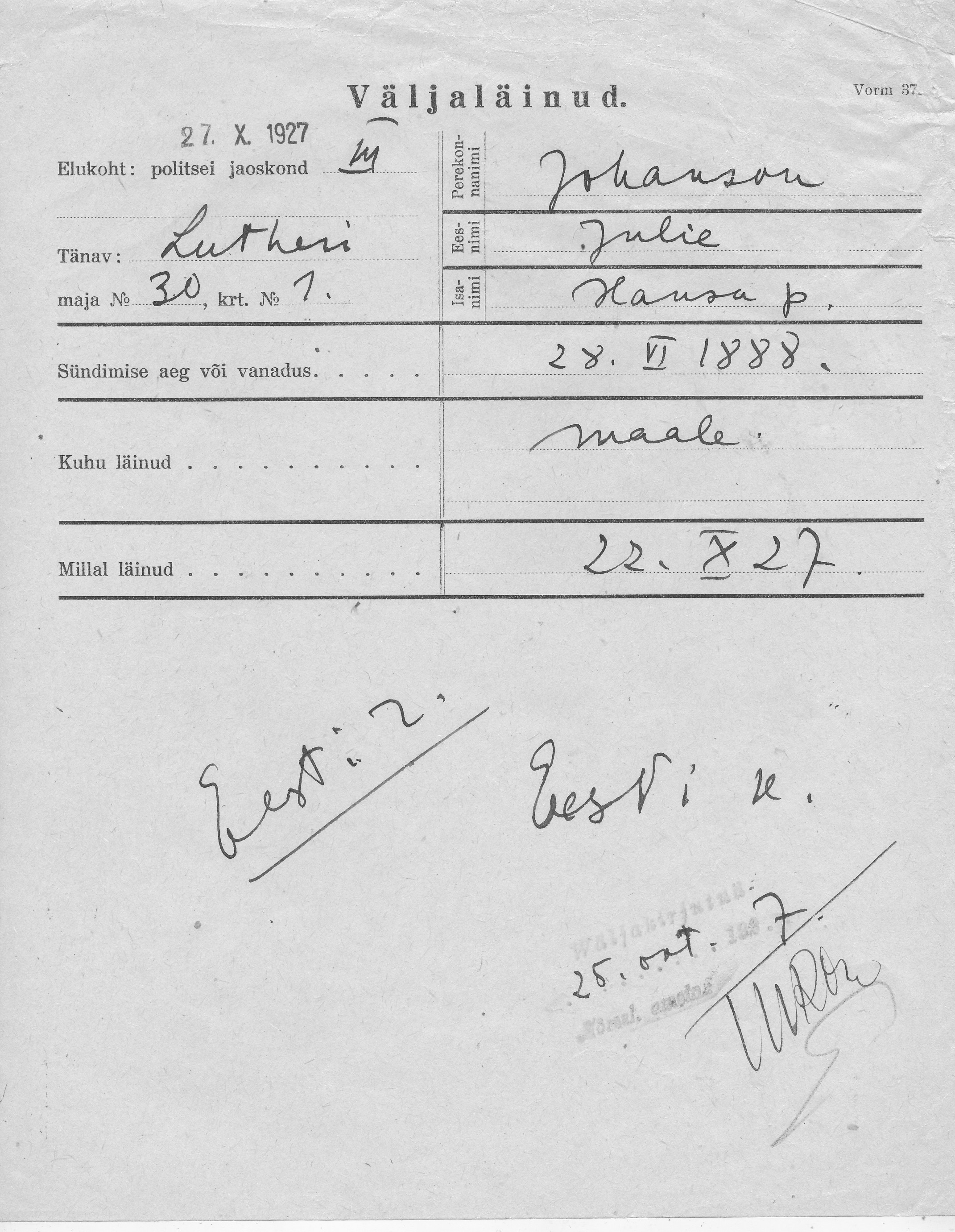 Johanson, Julie, Hans