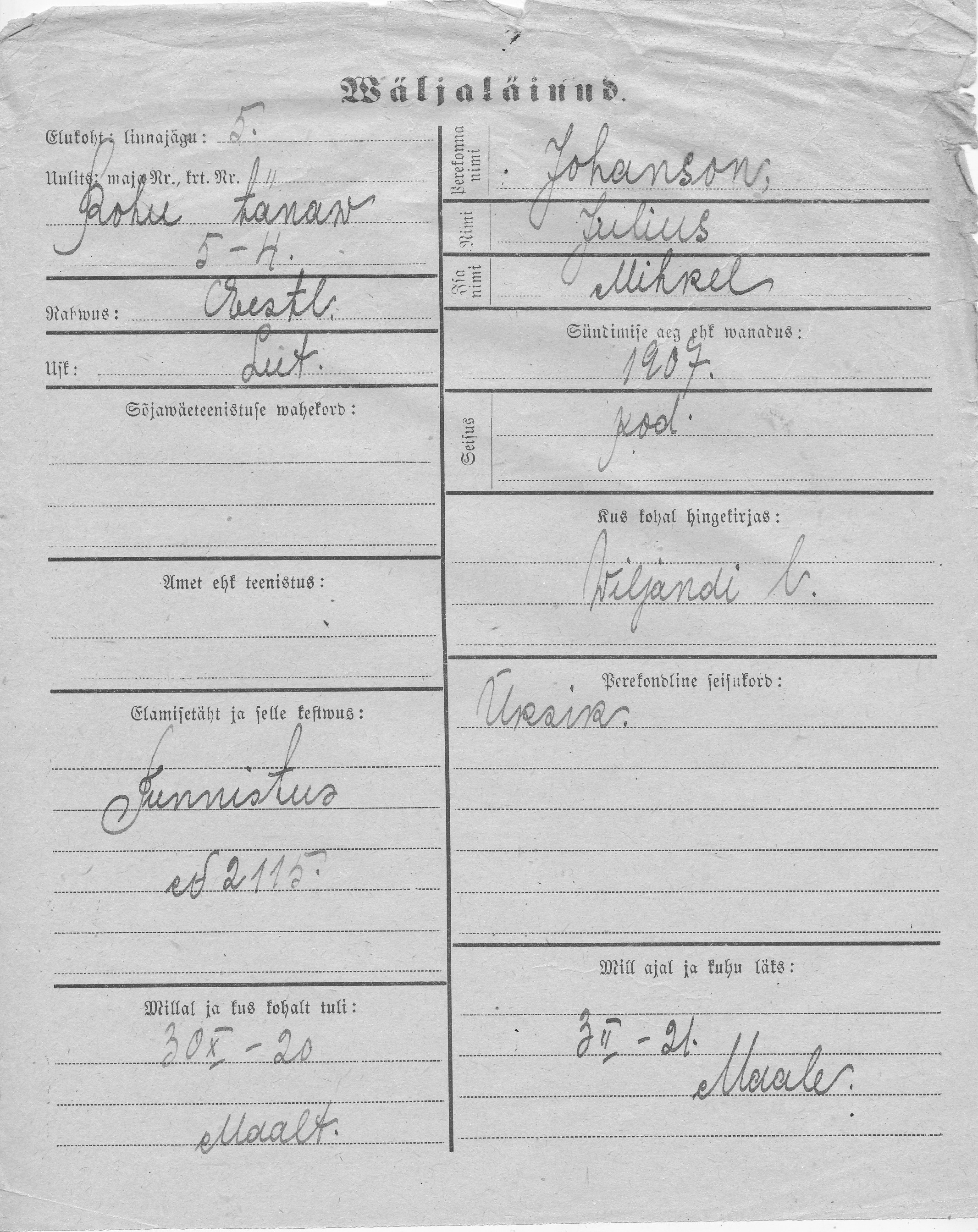 Johanson, Julius, Mihkel