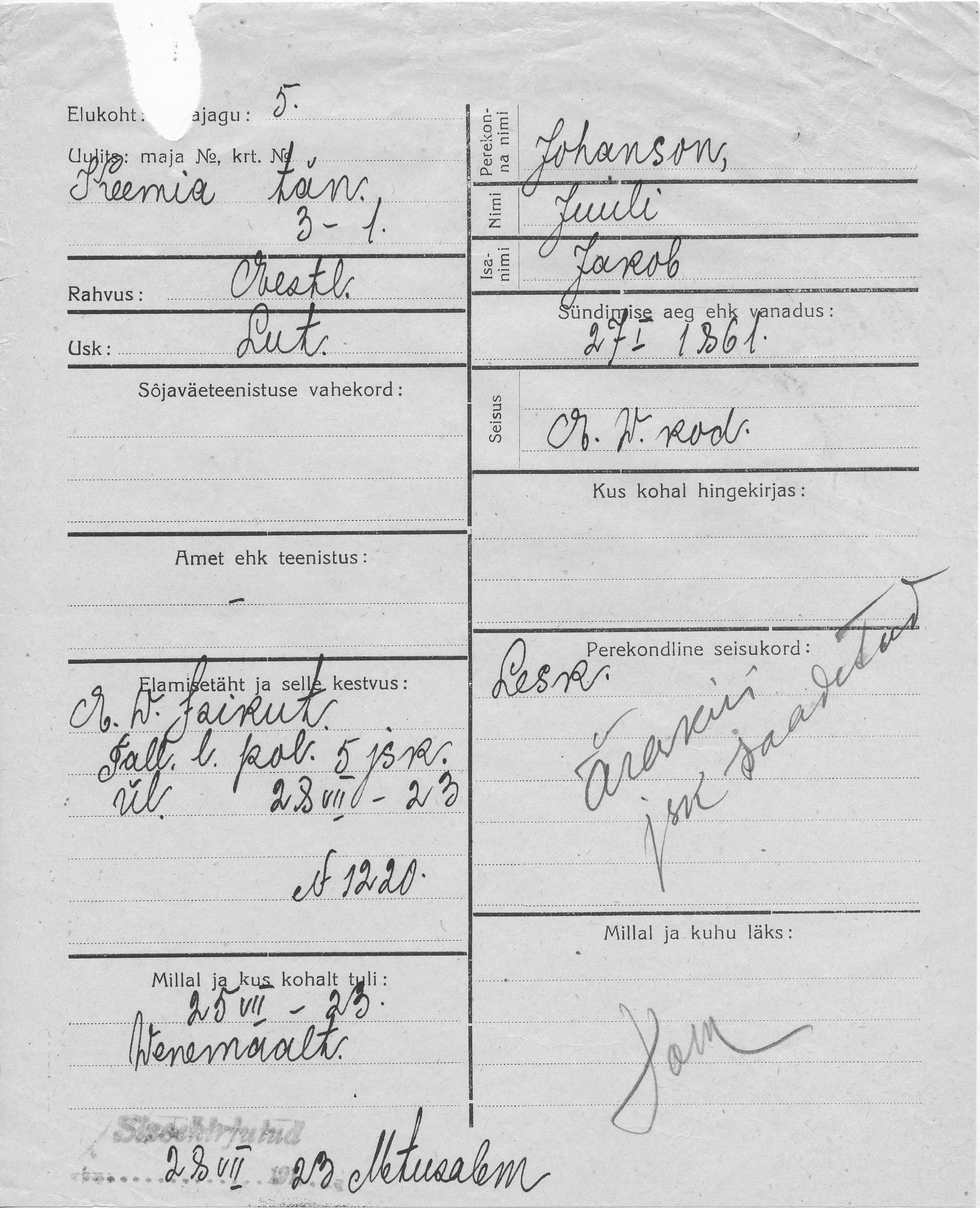 Johanson, Juuli, Jakob