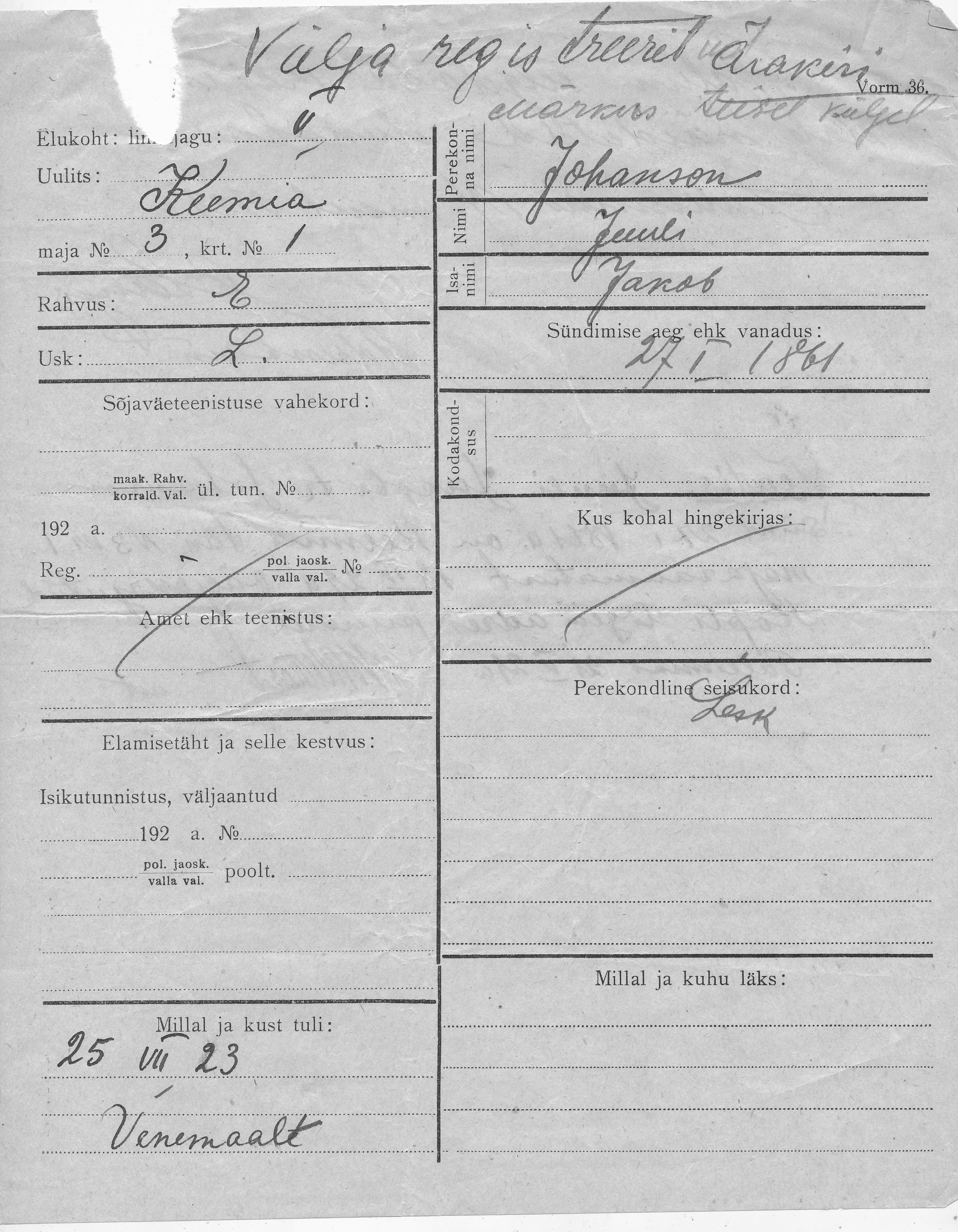 Johanson, Juuli, Jakob