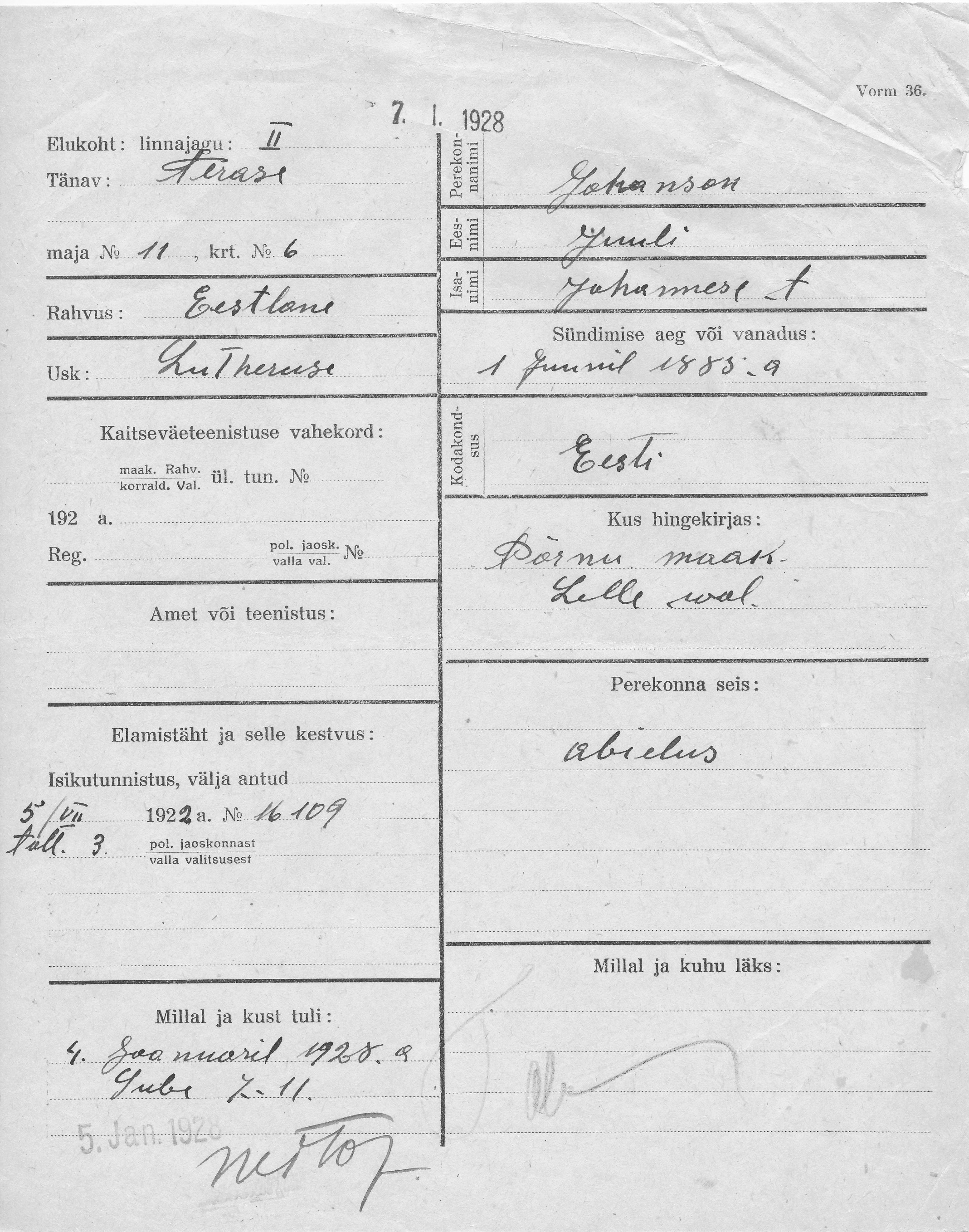 Johanson, Juuli, Johannes