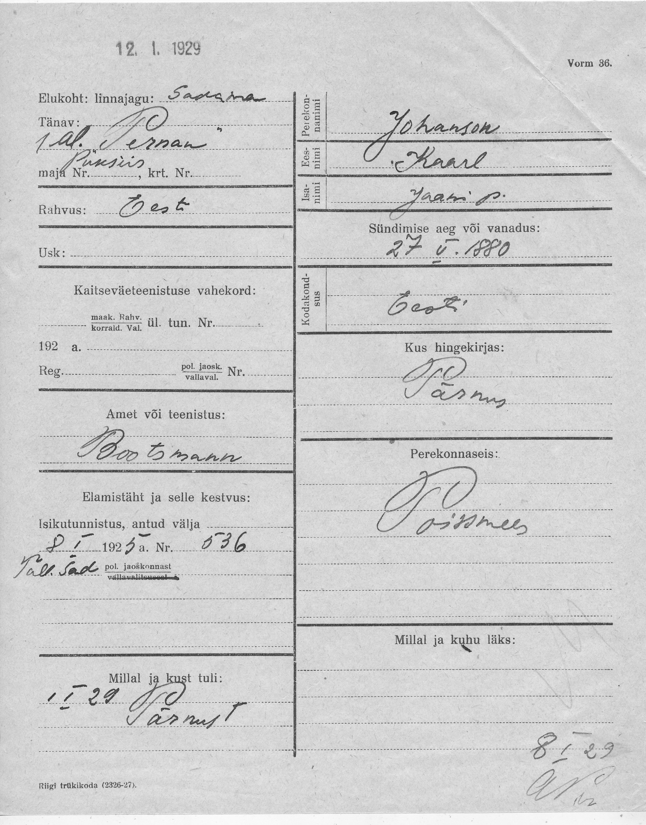 Johanson, Kaarl, Jaan