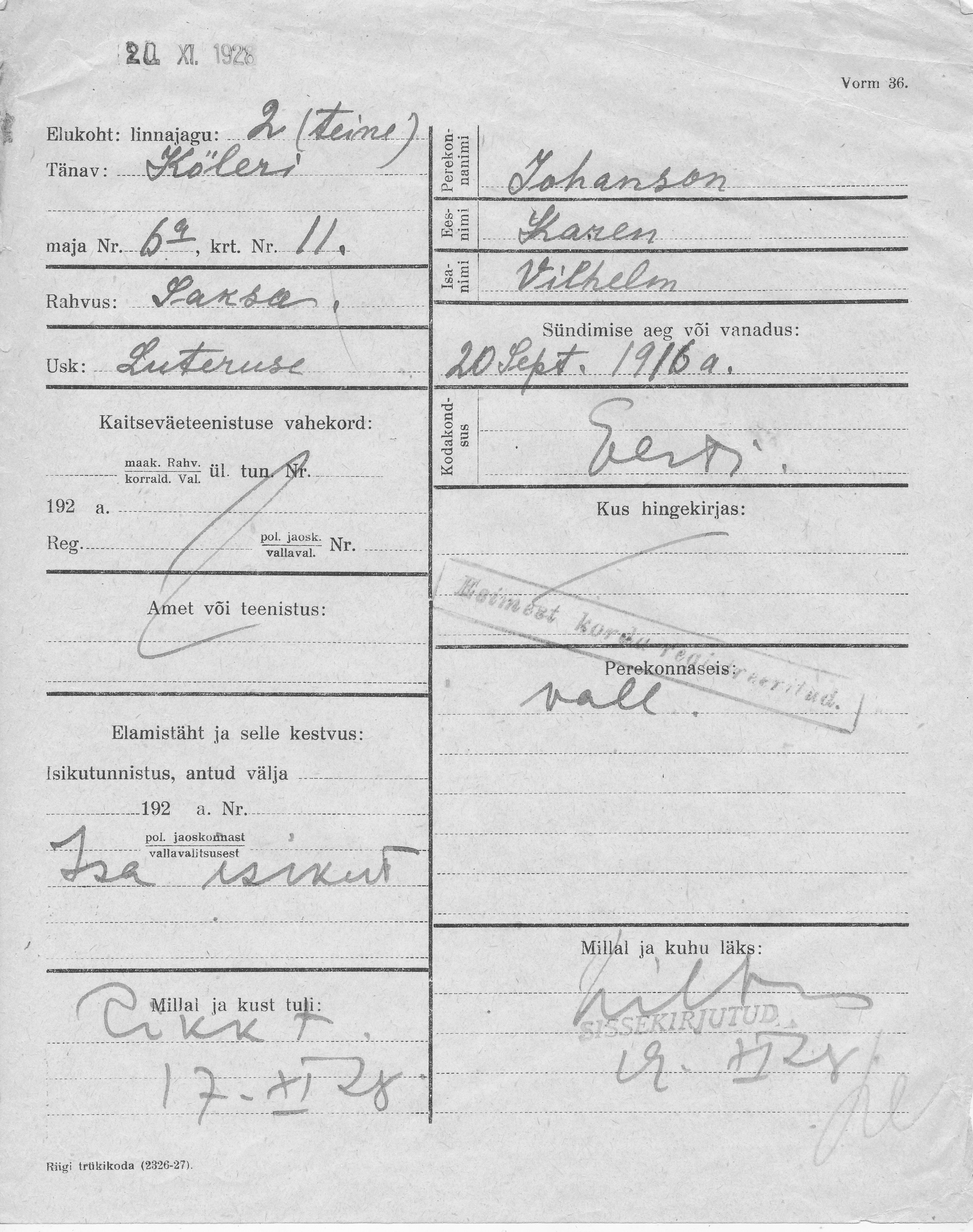 Johanson, Karen, Vilhelm