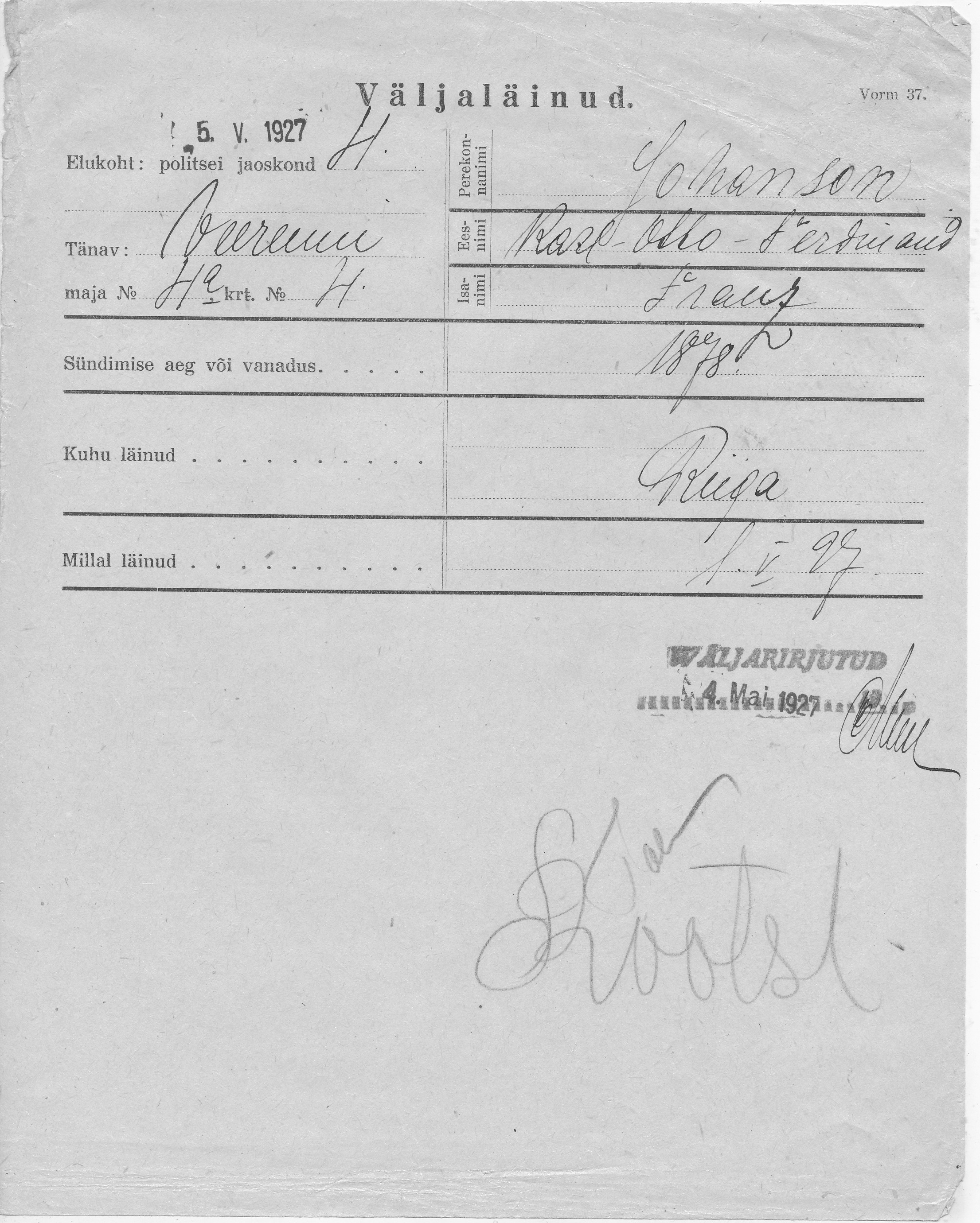 Johanson, Karl-Otto-Ferdinand, Hans