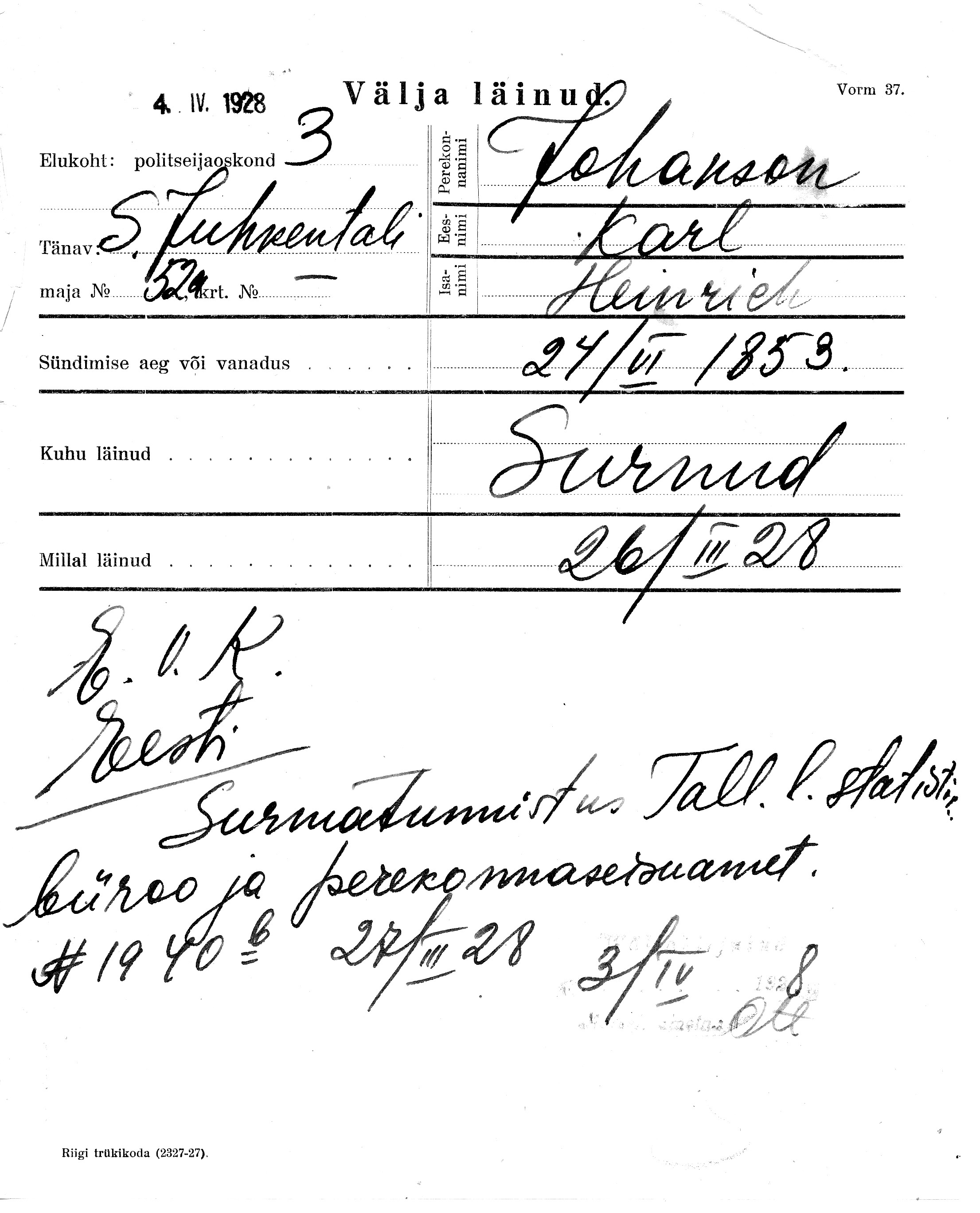 Johanson, Karl, Heinrich