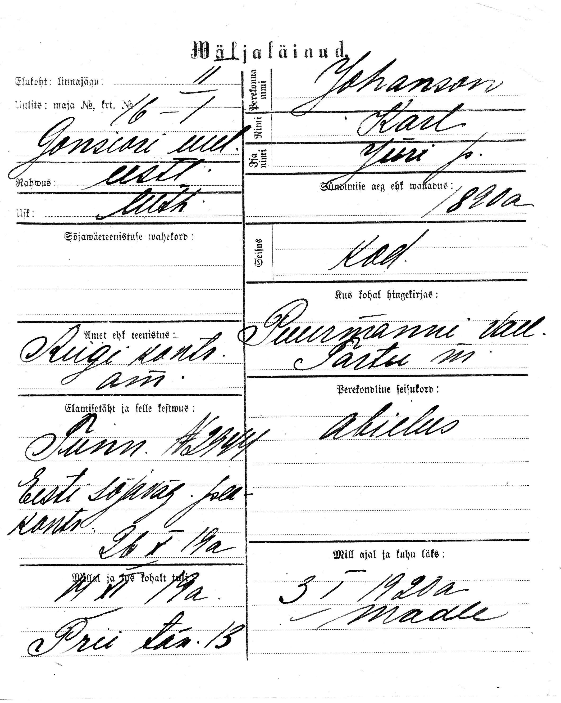 Johanson, Karl, Jüri