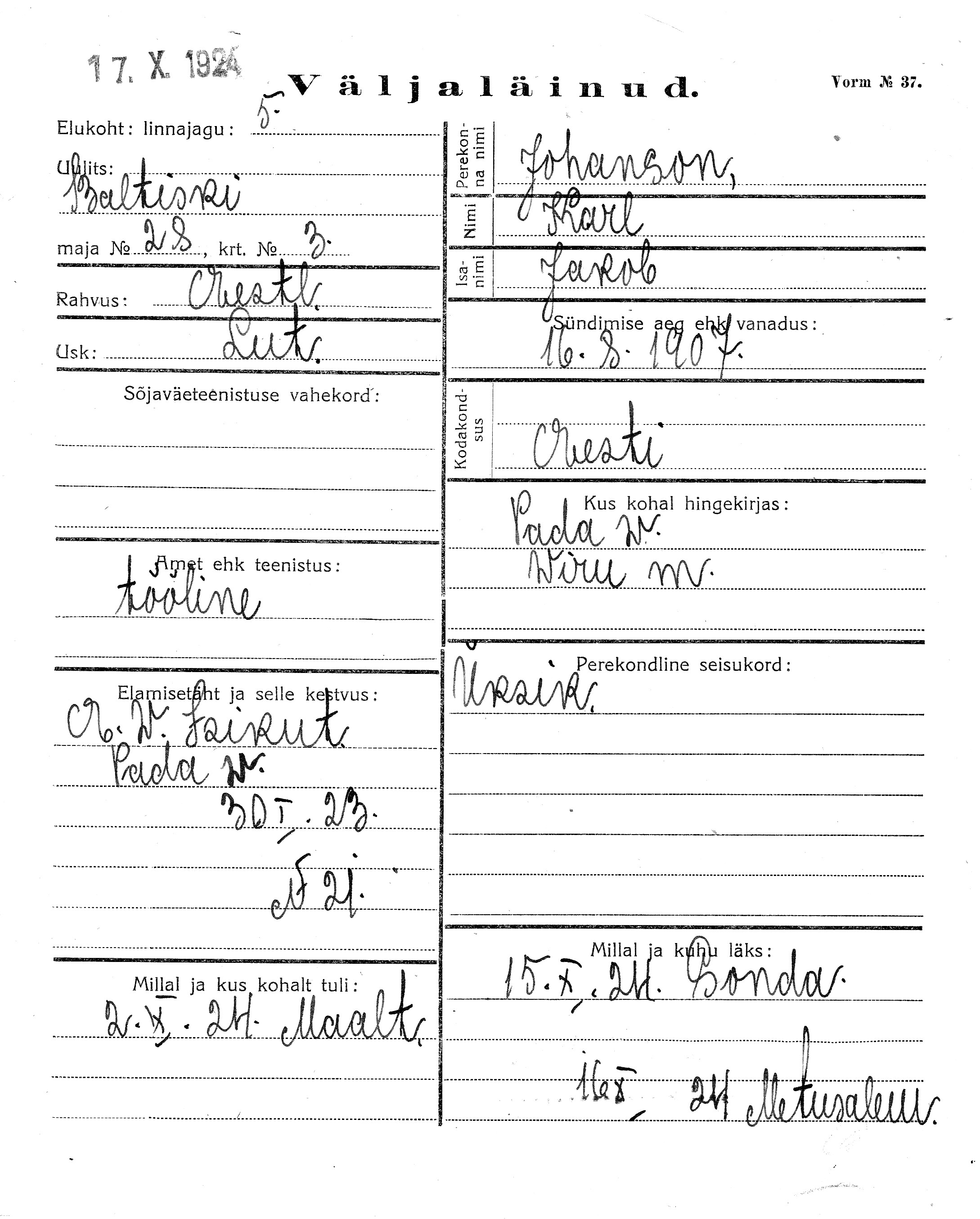 Johanson, Karl, Jakob