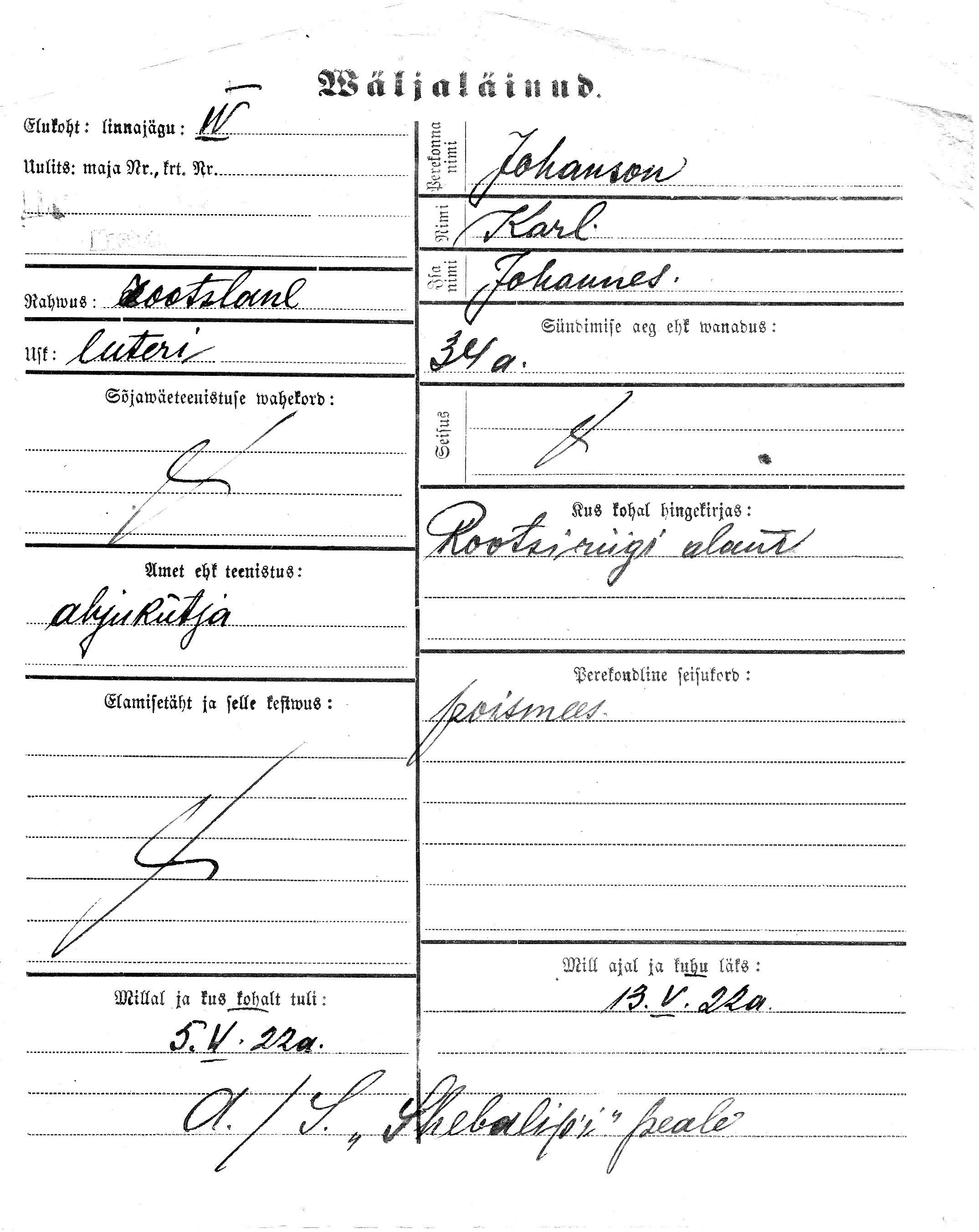 Johanson, Karl, Johannes