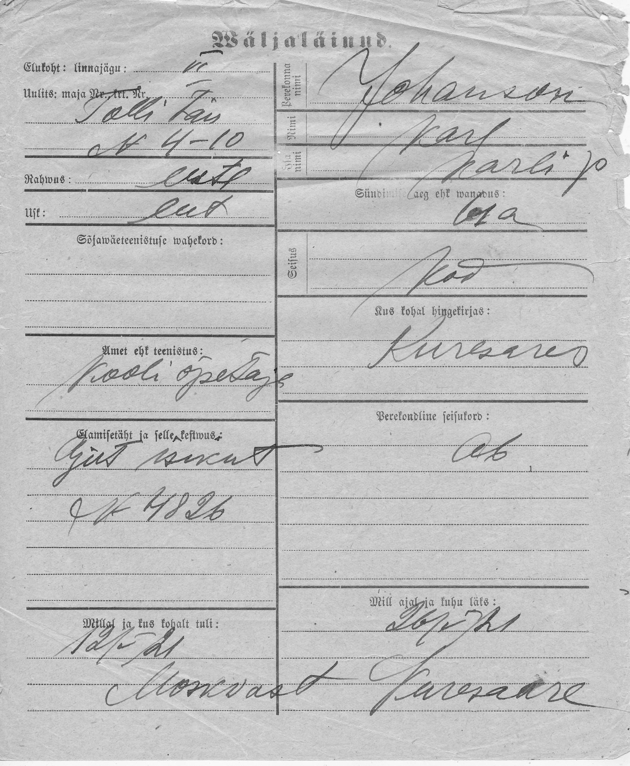 Johanson, Karl, Karl