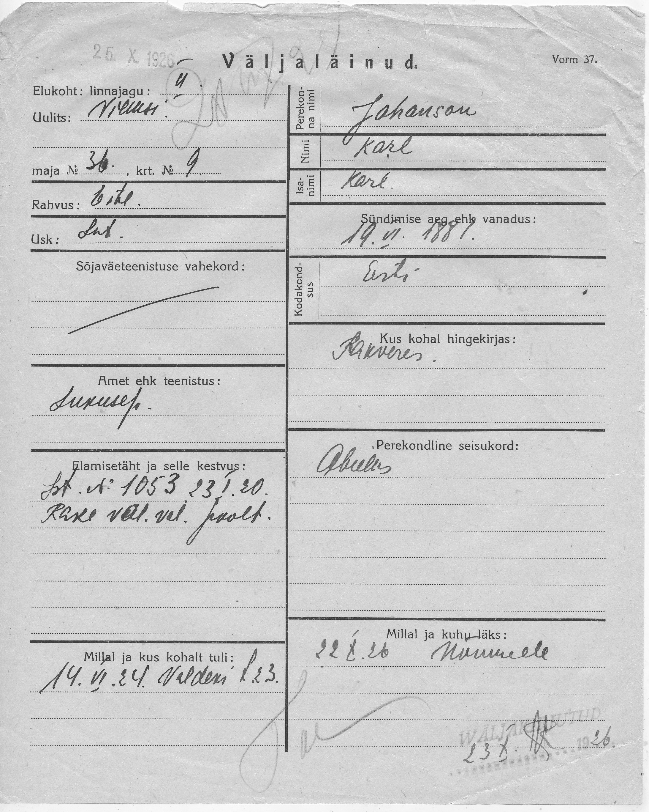 Johanson, Karl, Karl