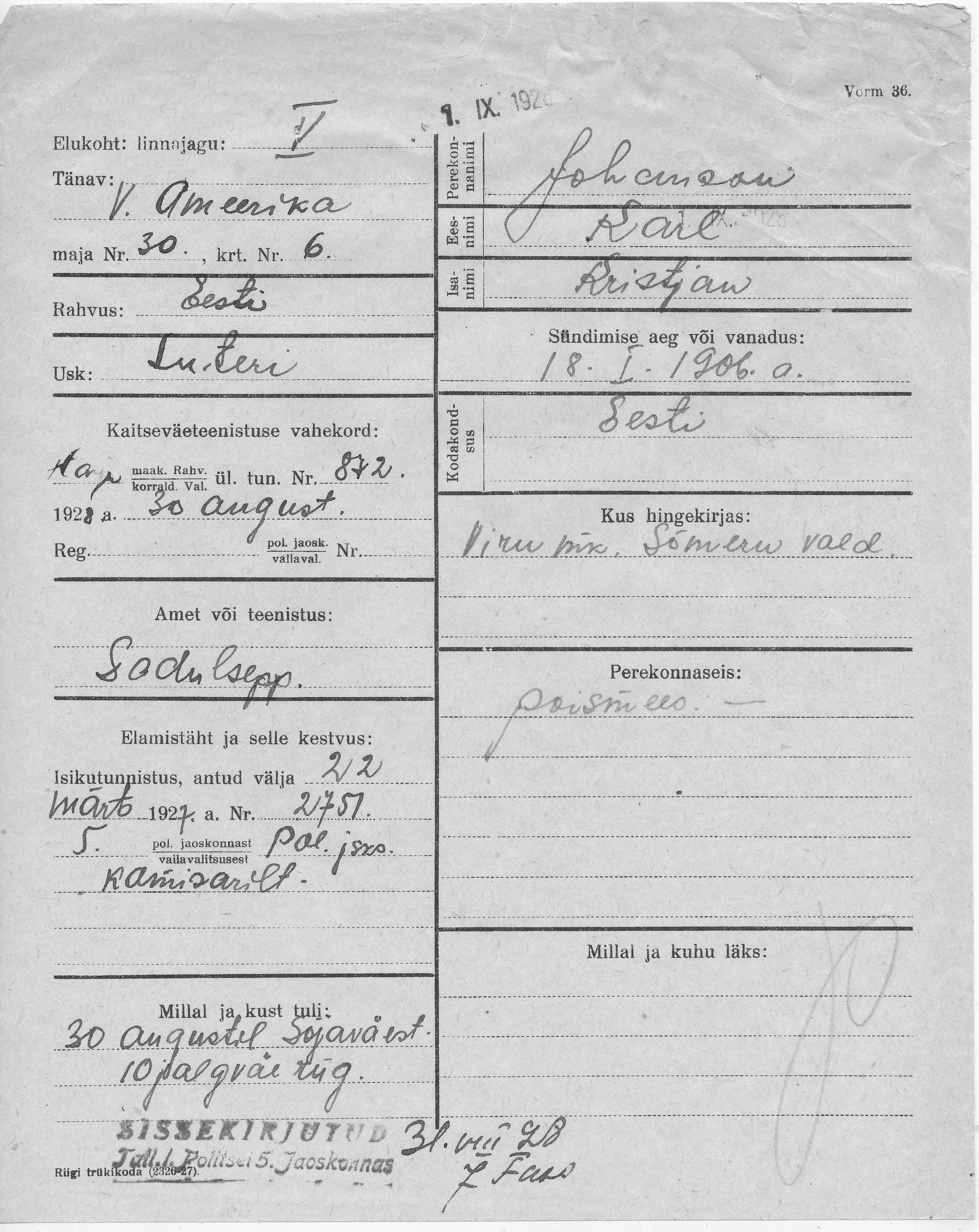 Johanson, Karl, Kristjan