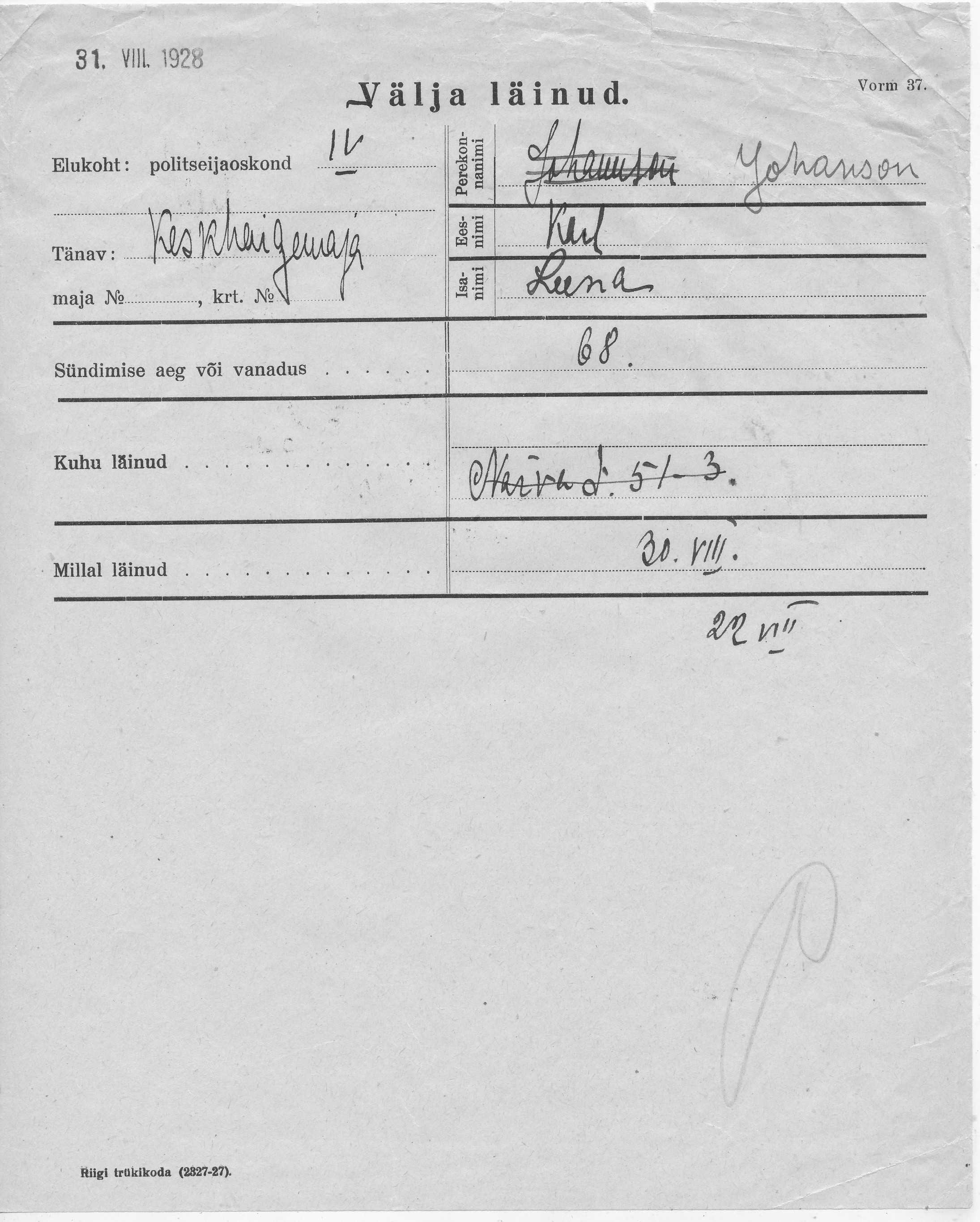 Johanson, Karl, Leena