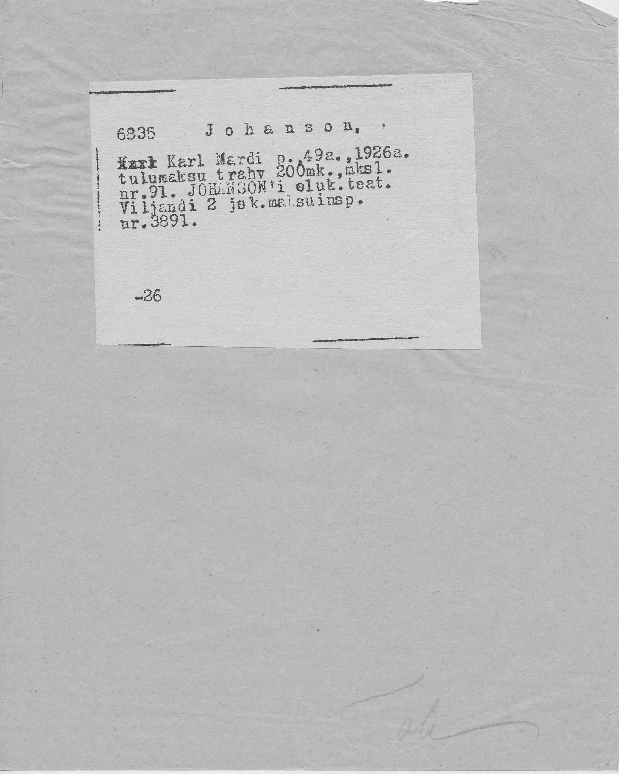 Johanson, Karl, Mart