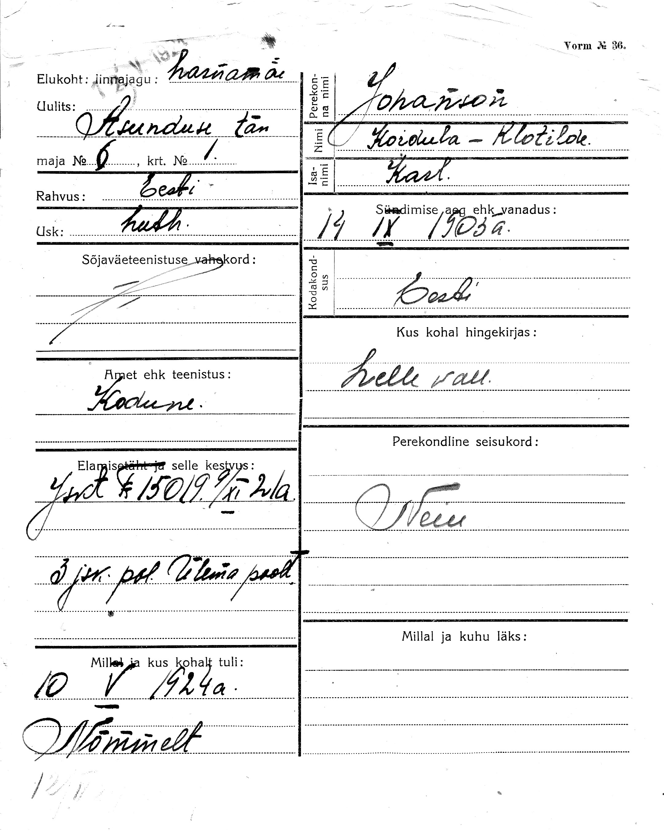 Johanson, Koidula-Klotilde, Karl