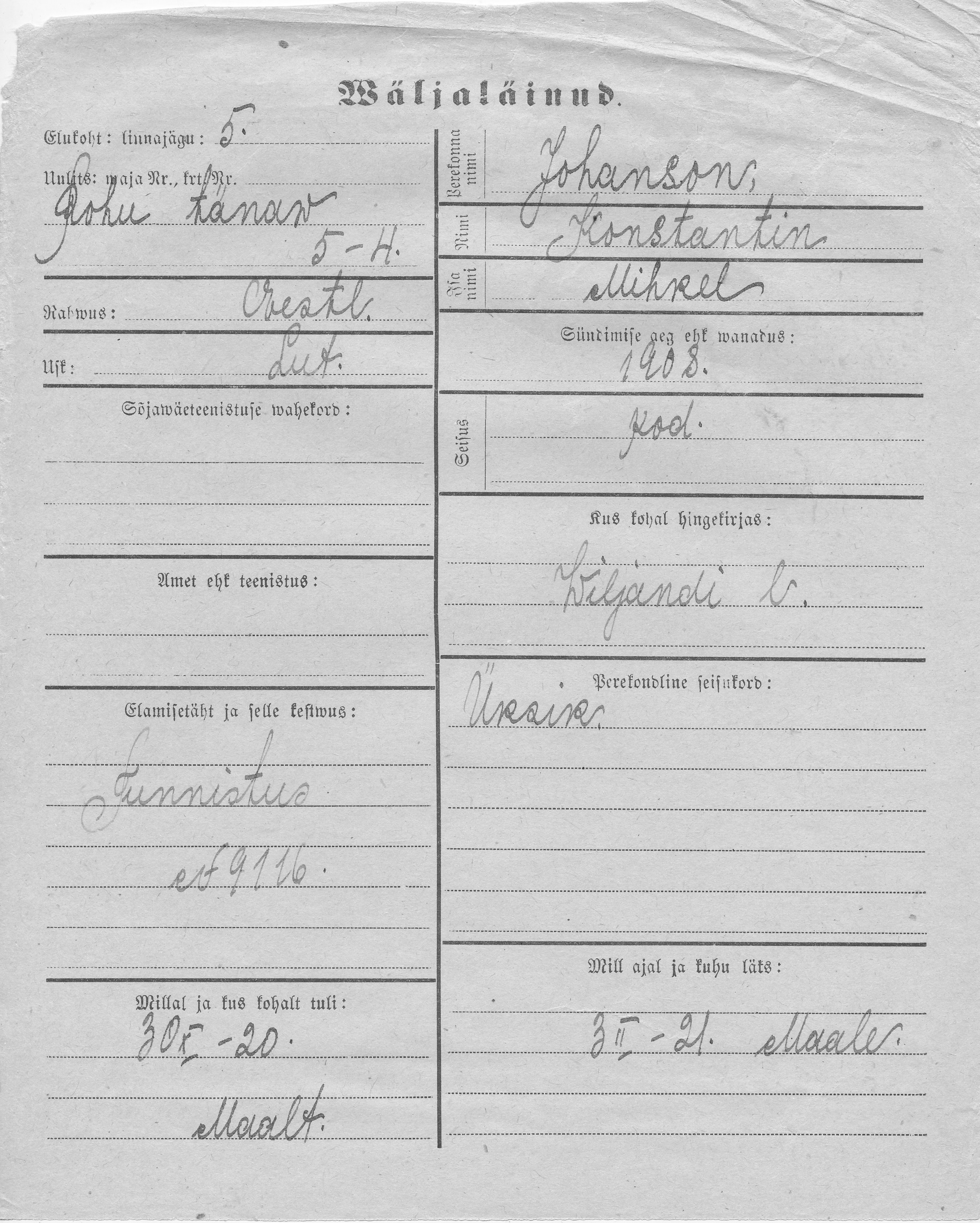 Johanson, Konstantin, Mihkel