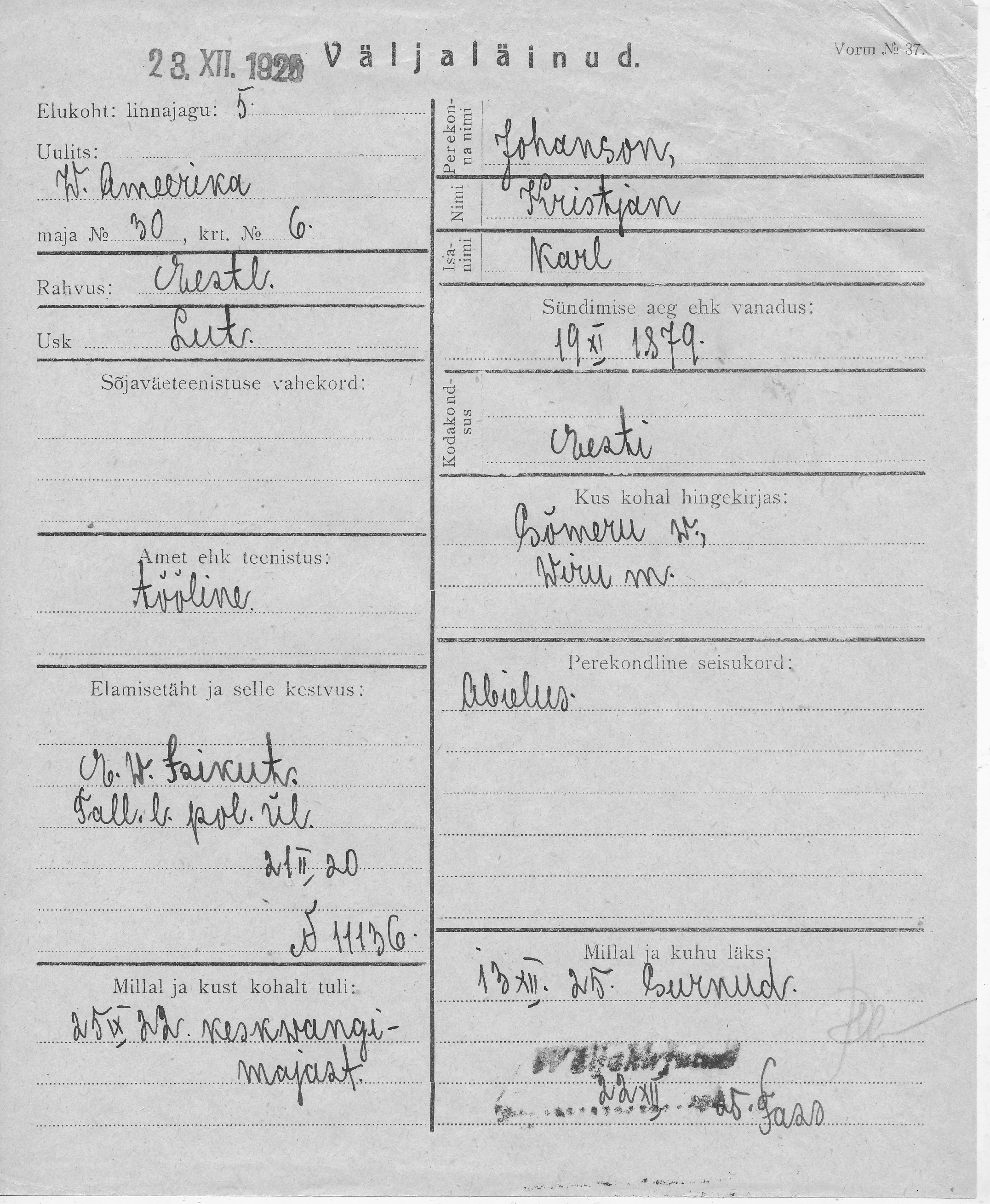 Johanson, Kristjan, Karl