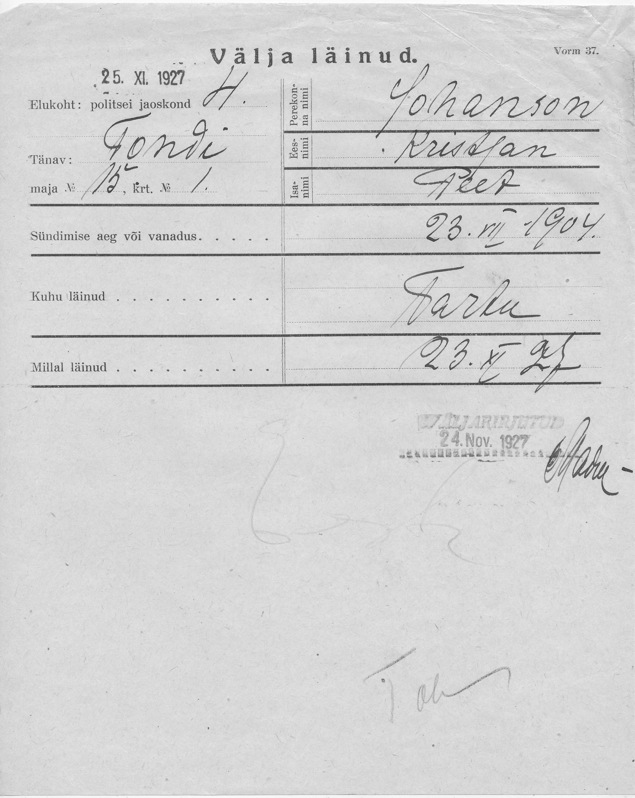 Johanson, Kristjan, Peet