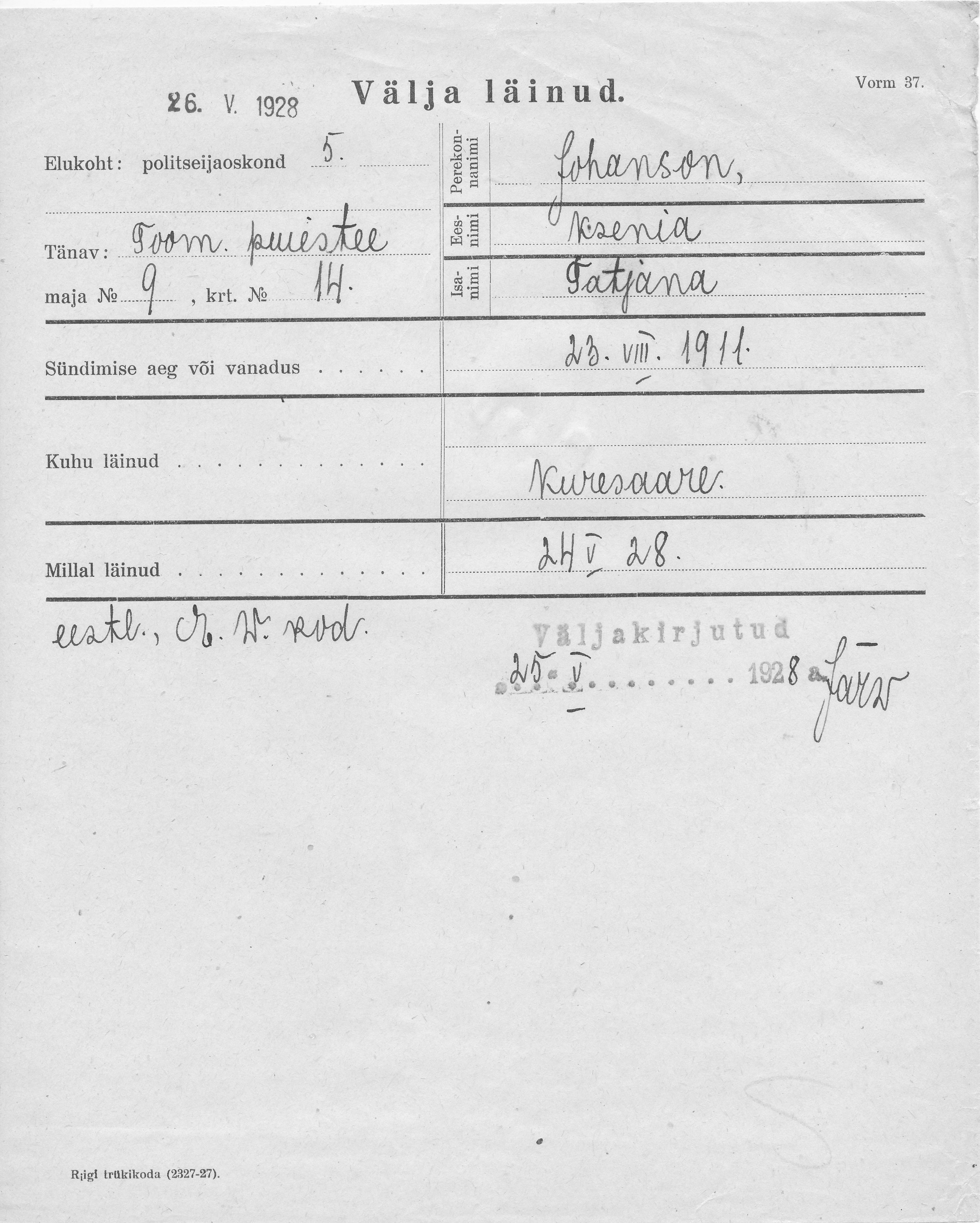 Johanson, Ksenia, Tatjana