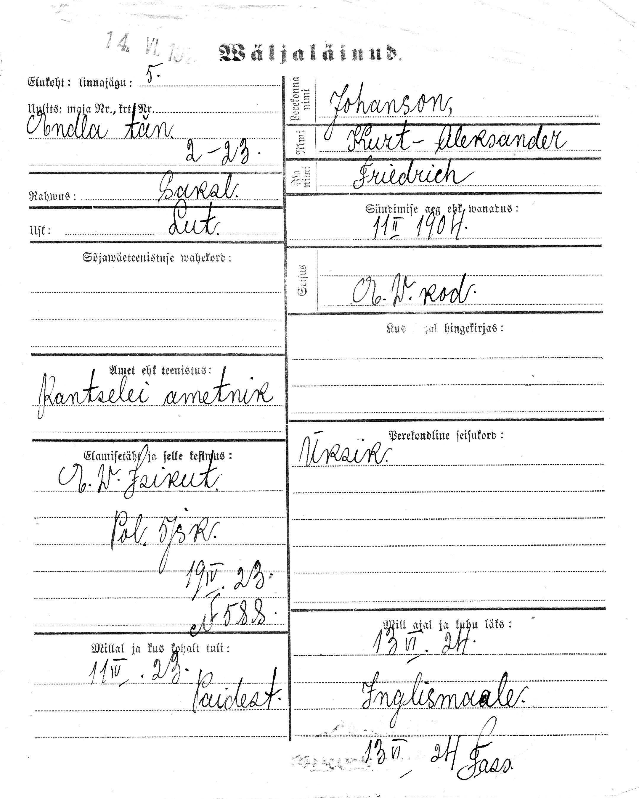 Johanson, Kurt-Aleksander, Friedrich