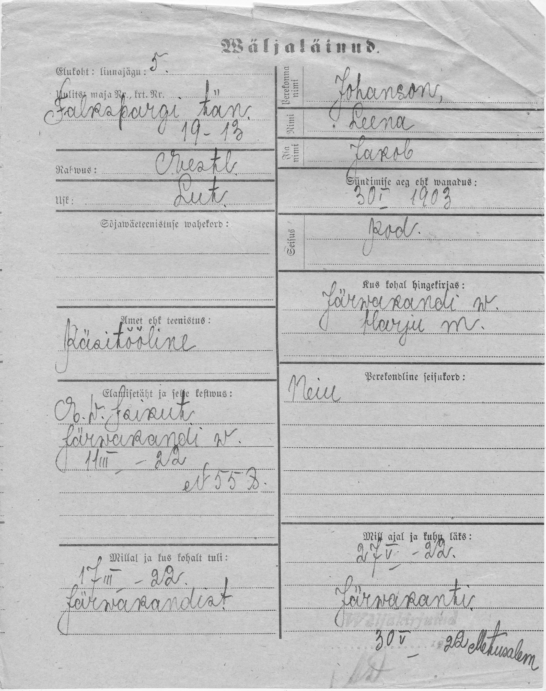 Johanson, Leena, Jakob