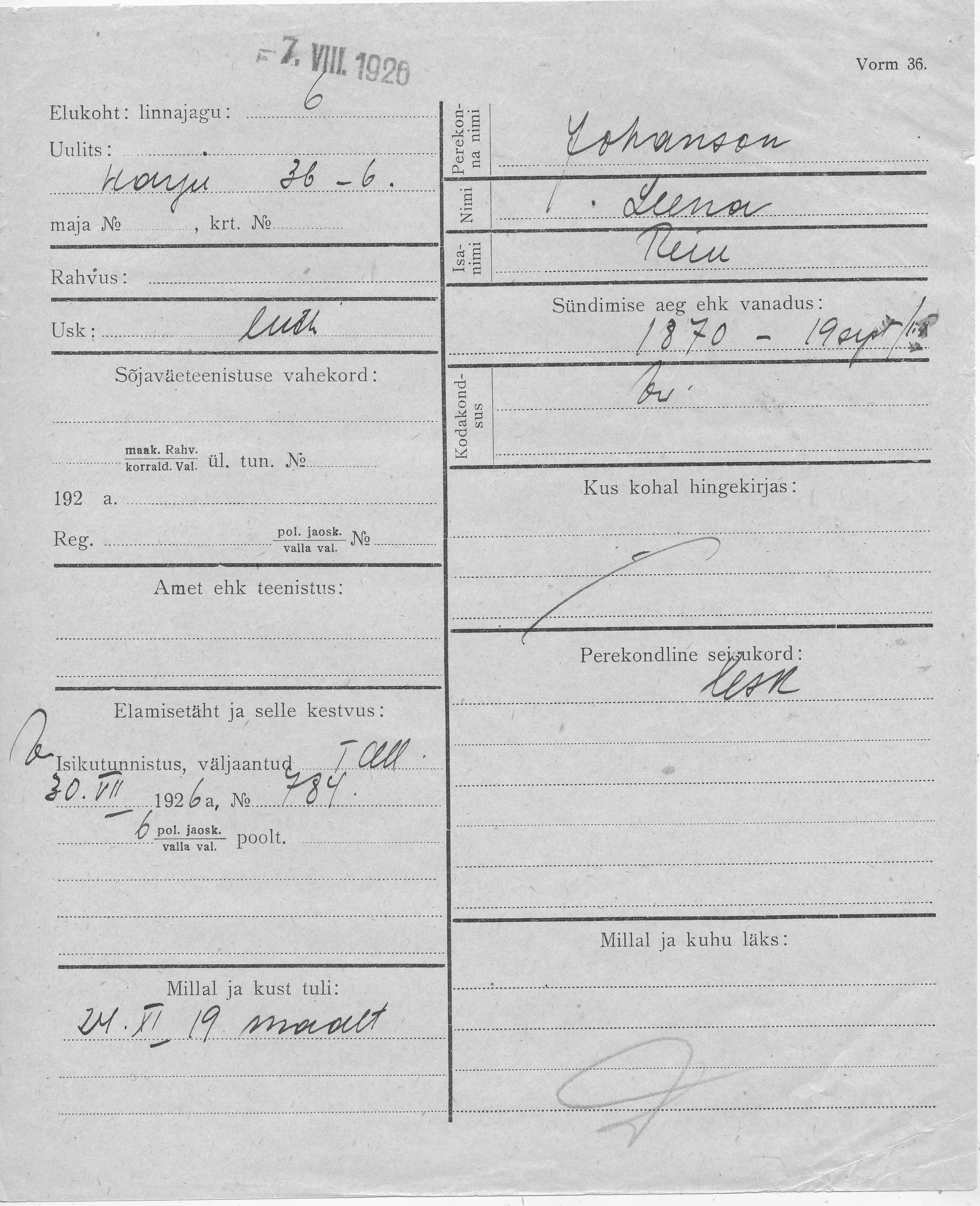 Johanson, Leena, Rein