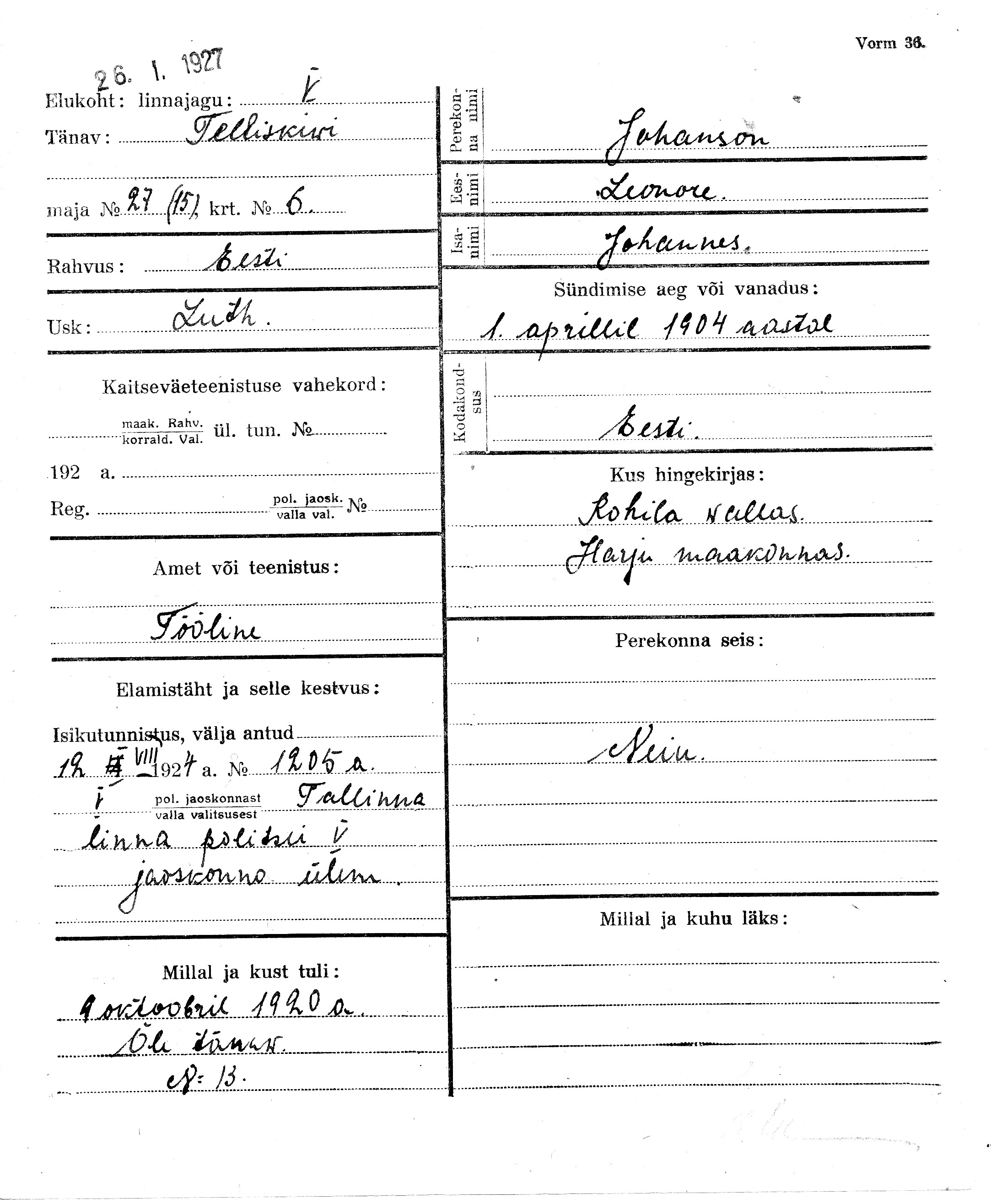 Johanson, Leonore, Johannes