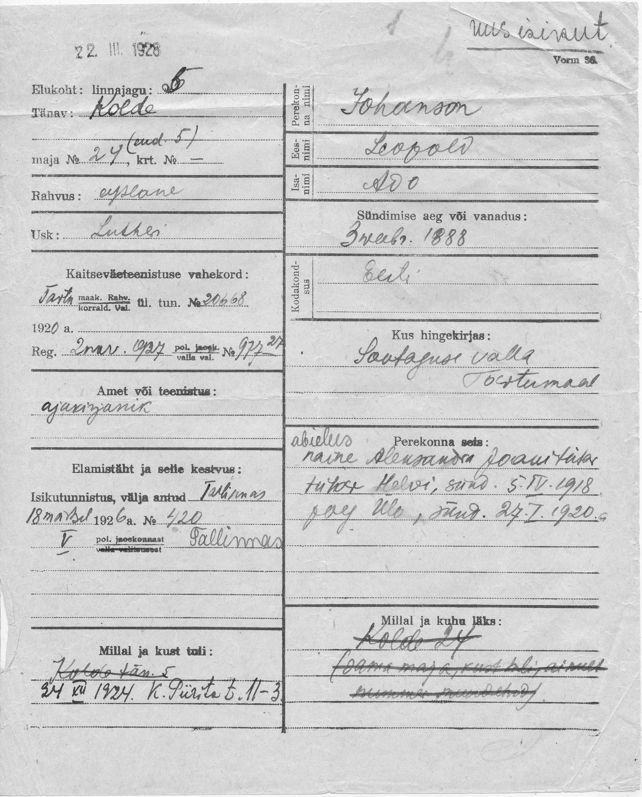 Johanson, Leopold, Ado