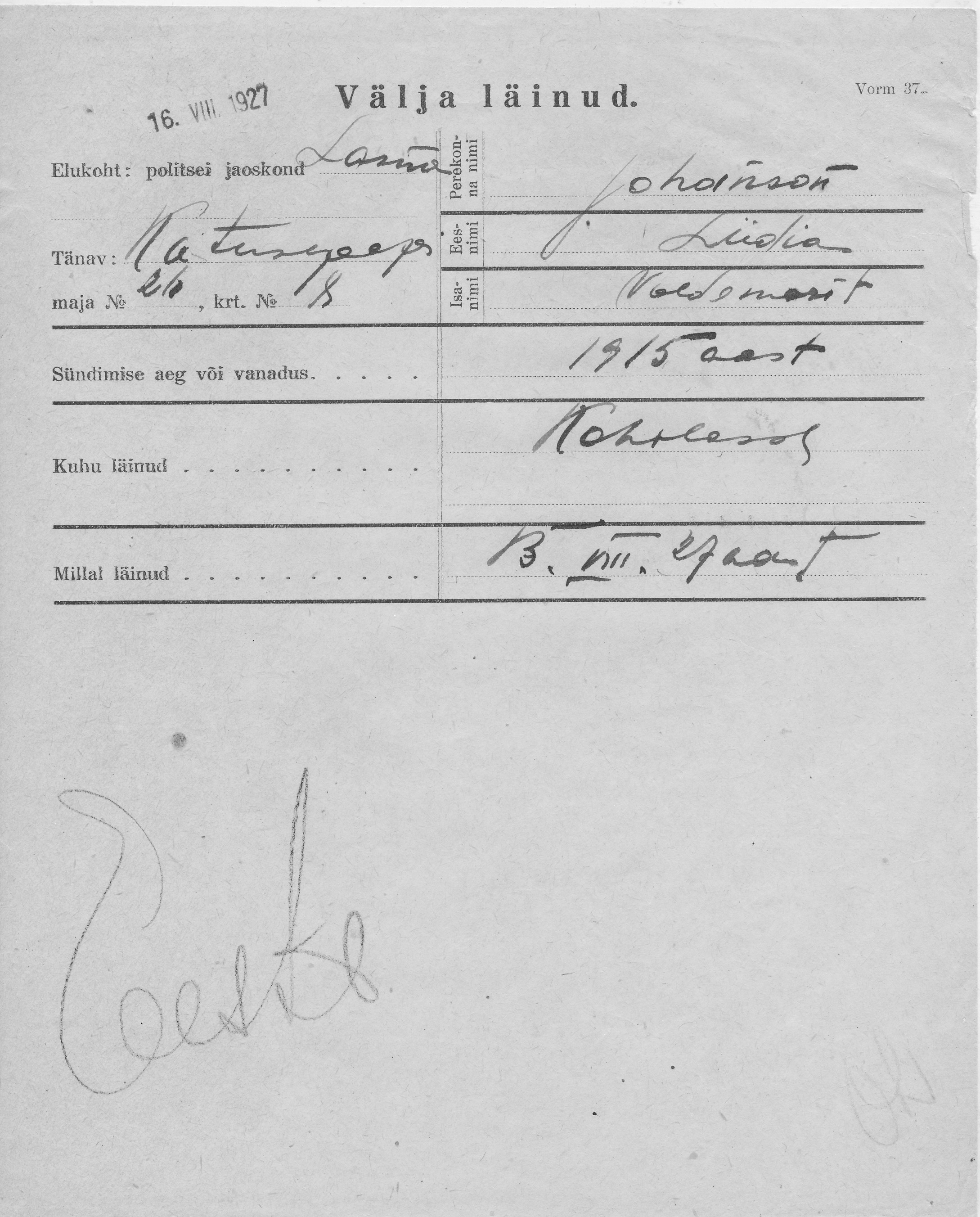 Johanson, Liidia, Voldemar