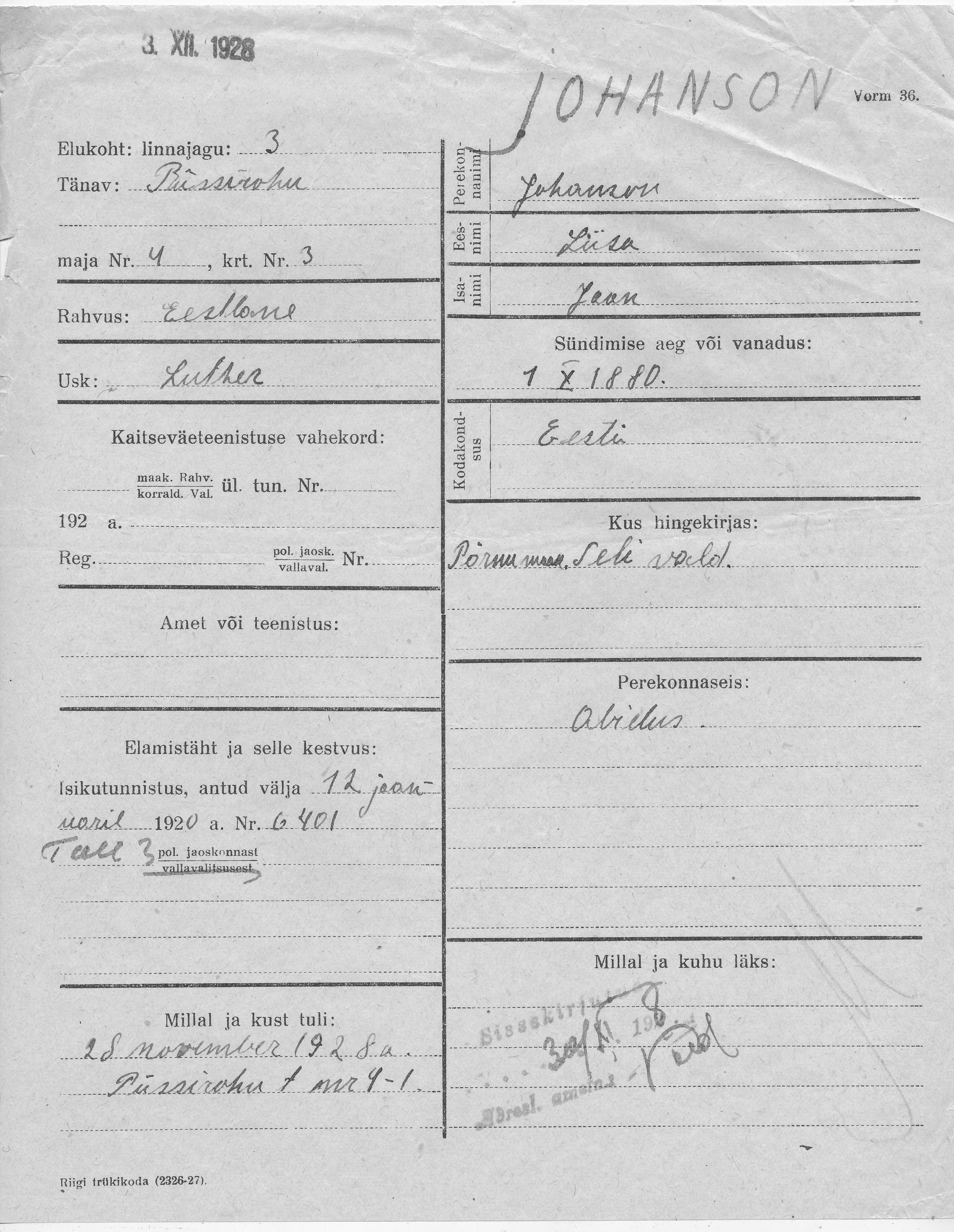 Johanson, Liisa, Jaan