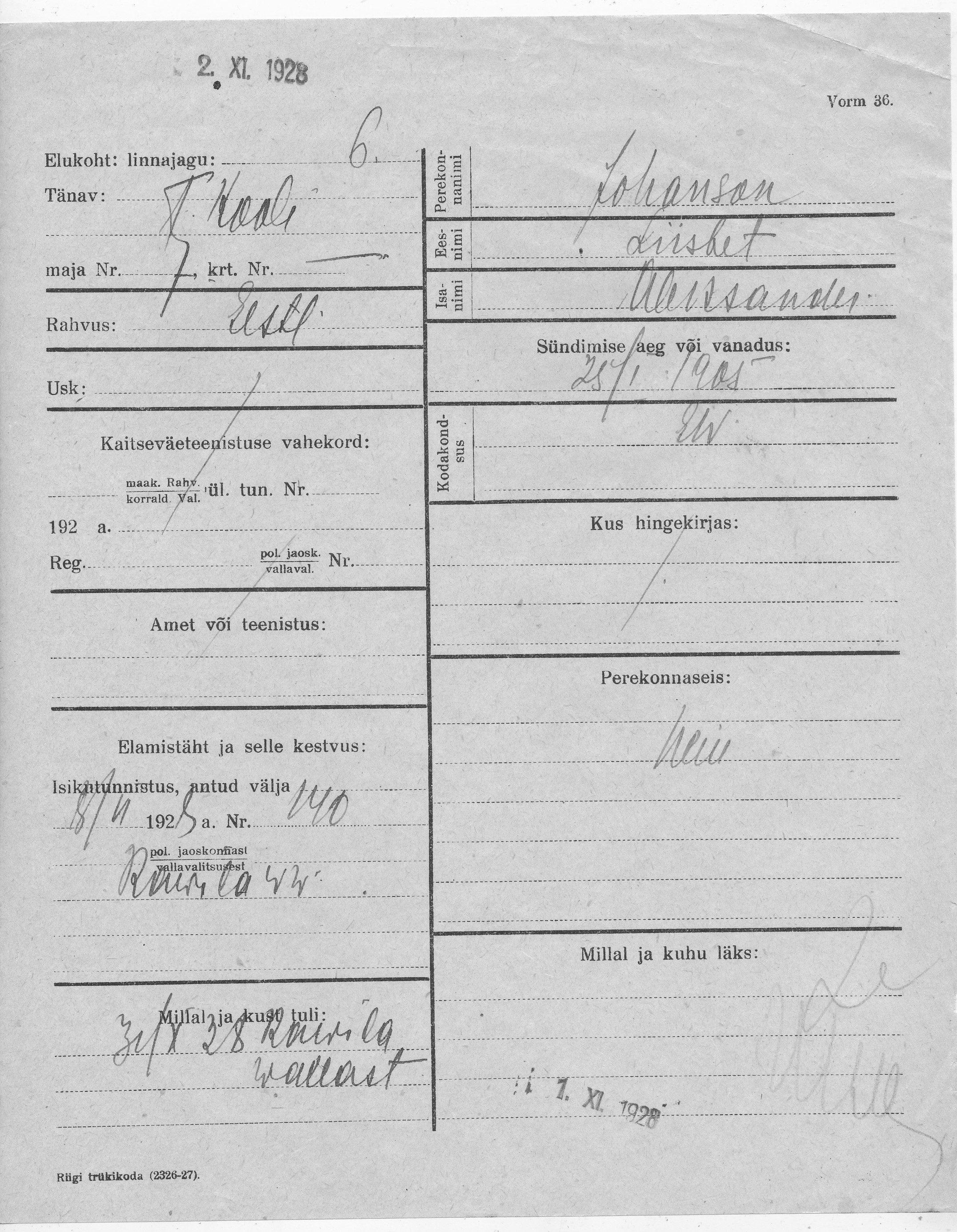 Johanson, Liisbet, Aleksander