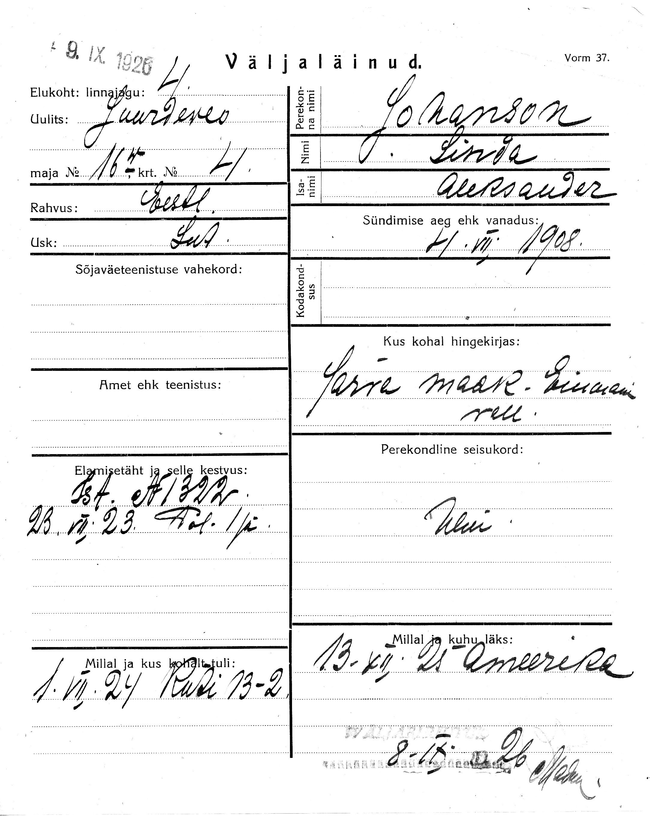 Johanson, Linda, Aleksander