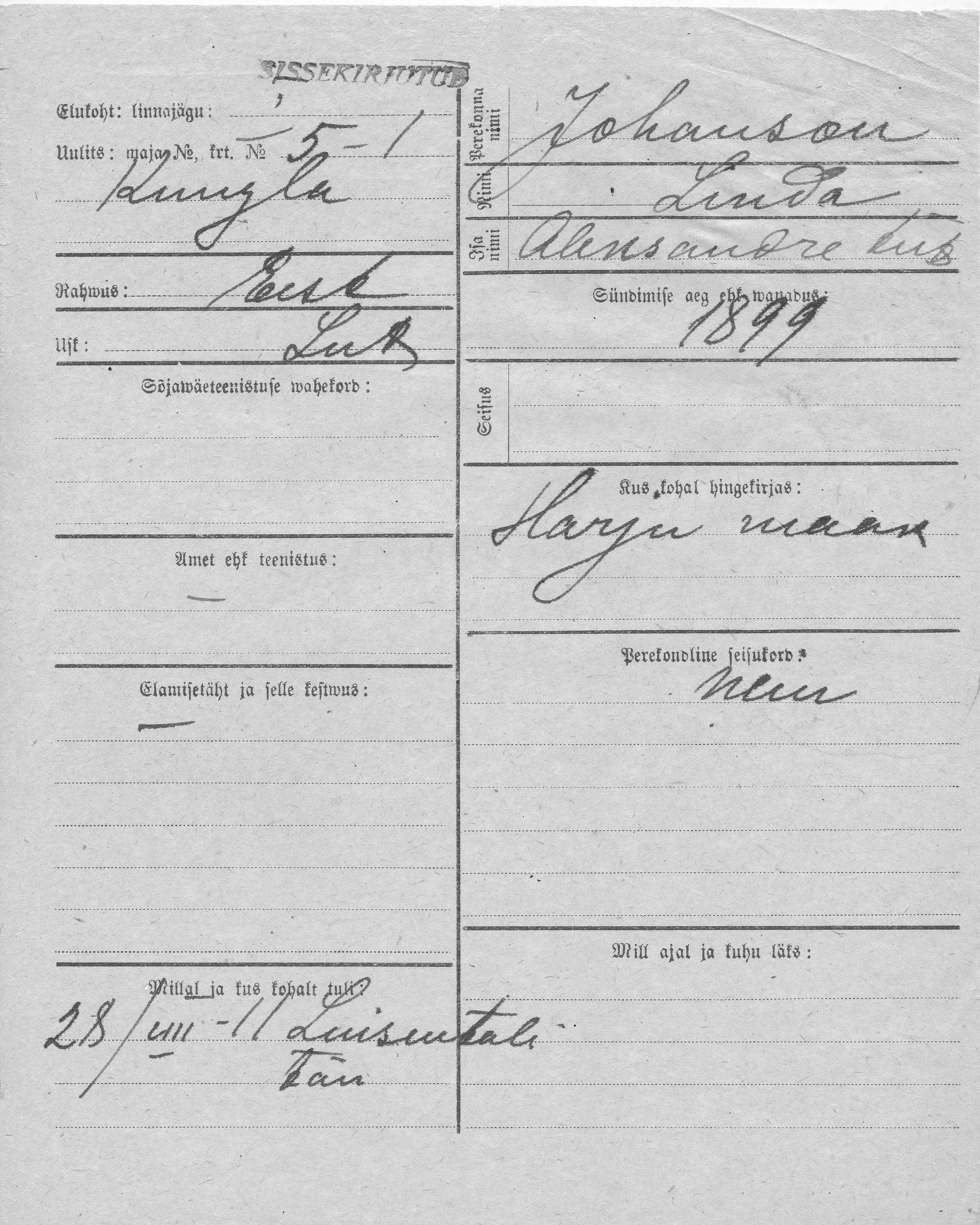 Johanson, Linda, Aleksander