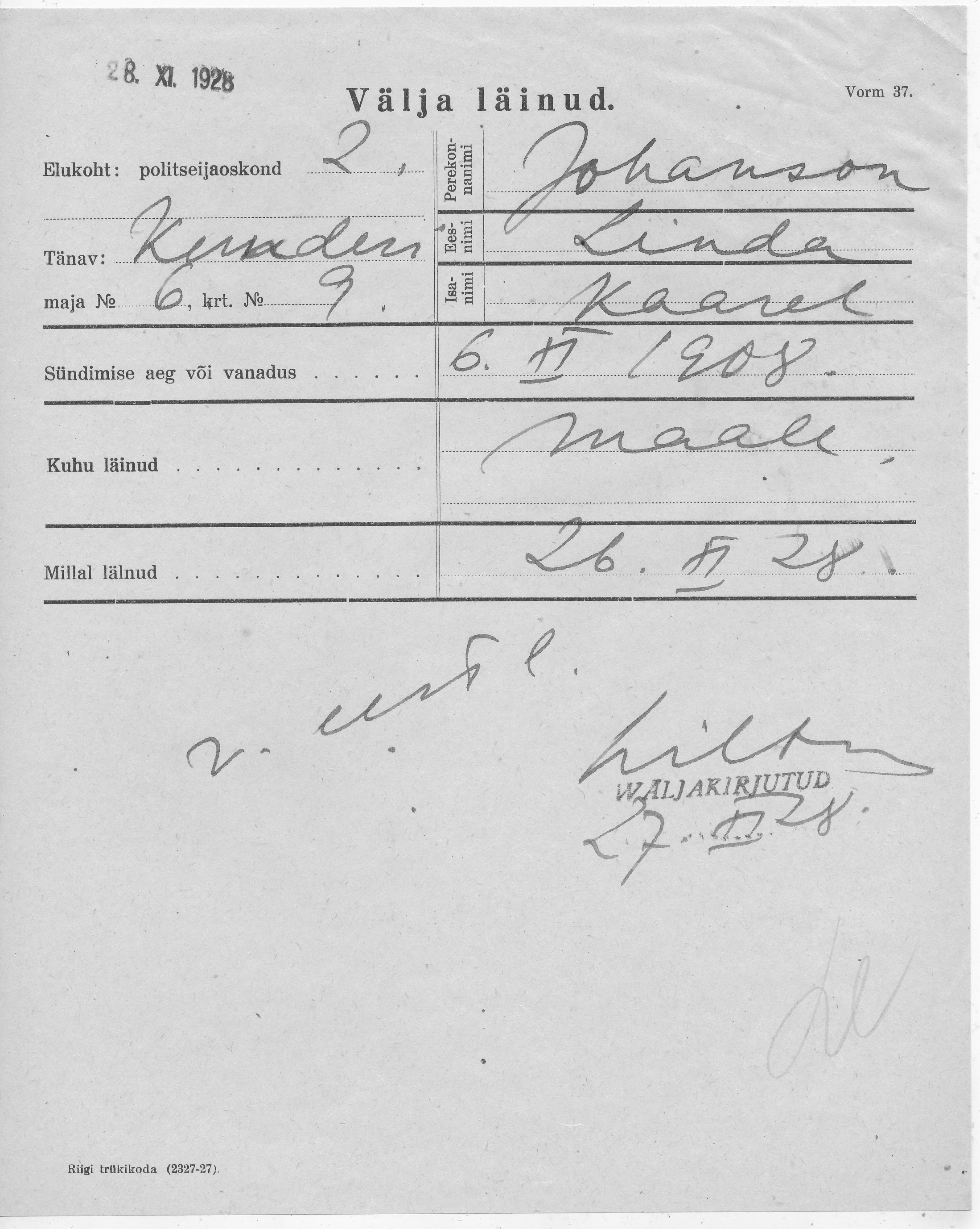 Johanson, Linda, Kaarel