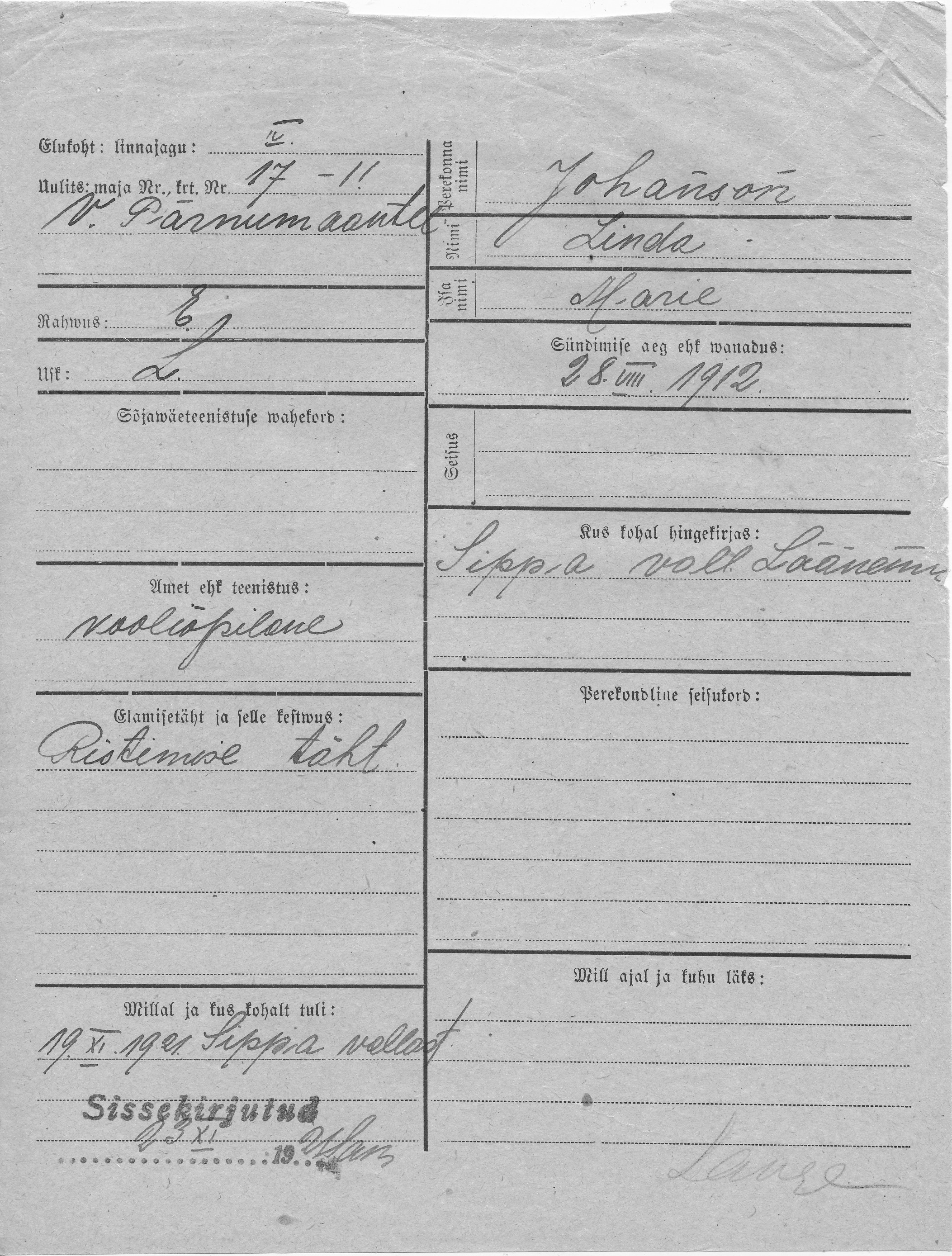 Johanson, Linda, Marie