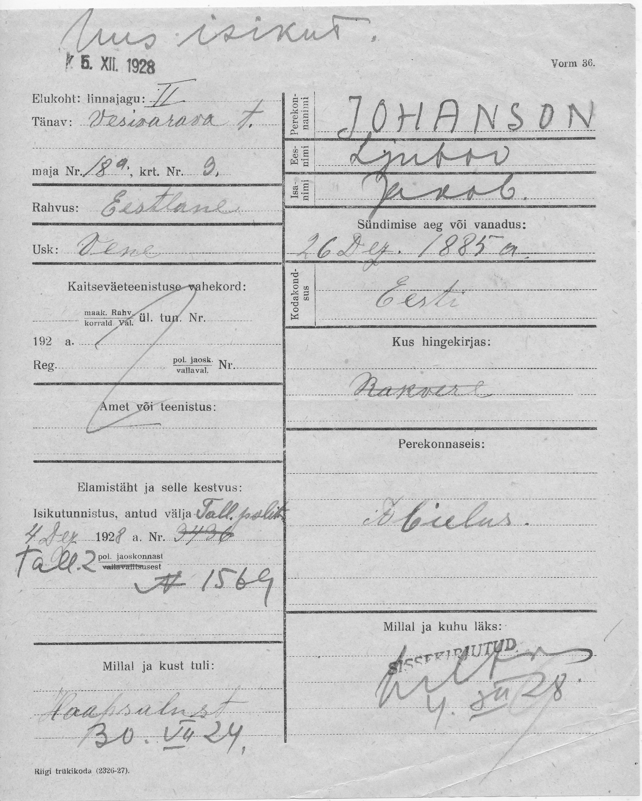 Johanson, Ljubov, Jakob