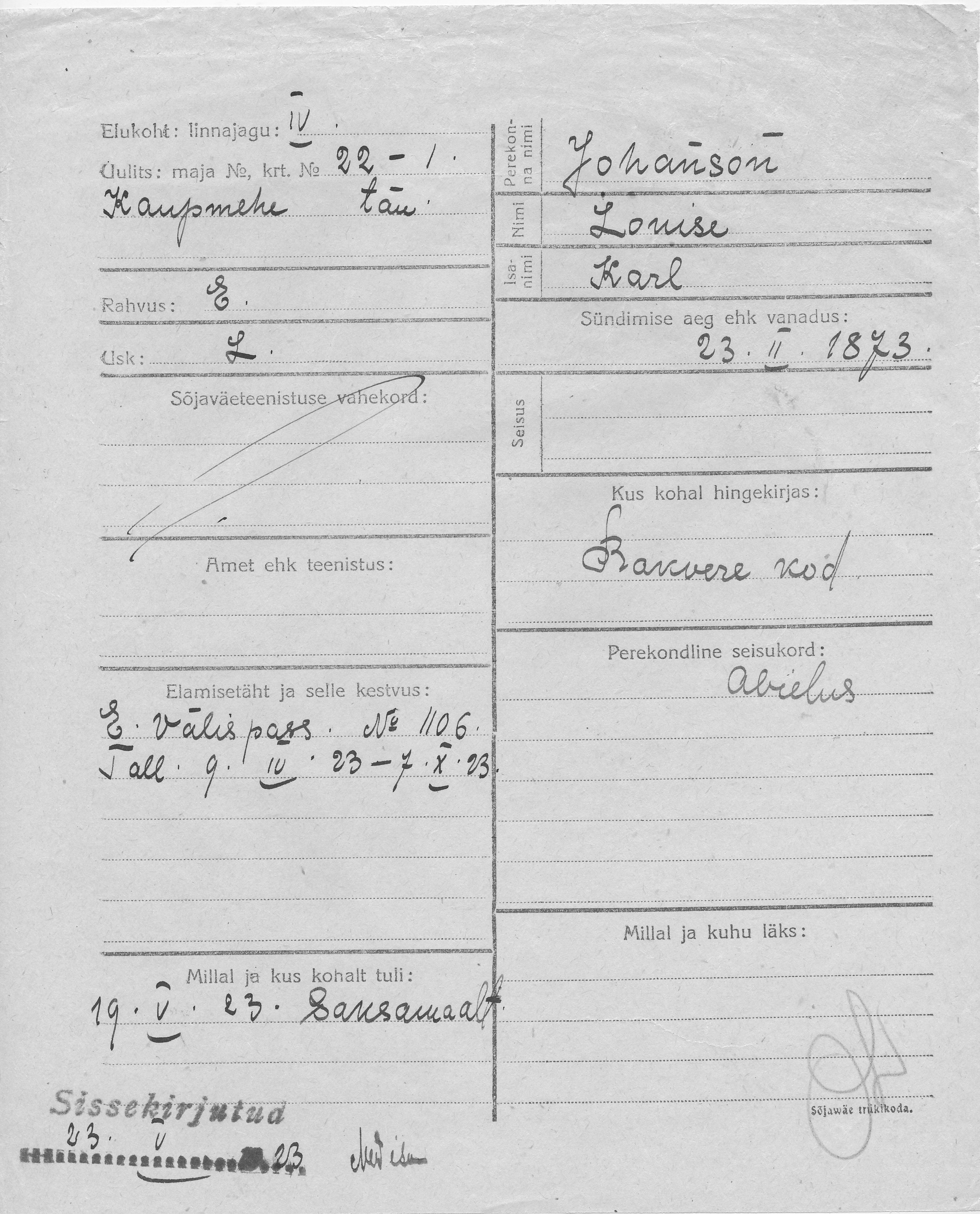 Johanson, Louise, Karl