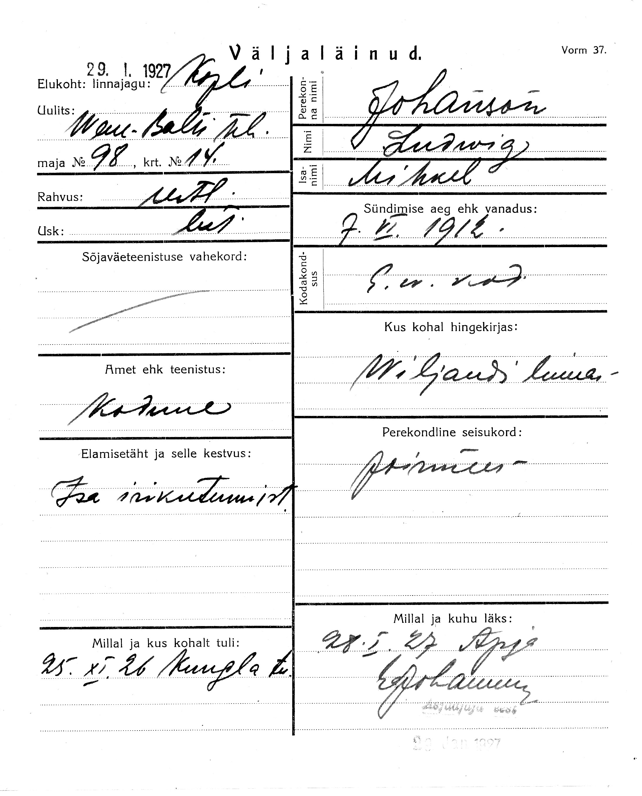 Johanson, Ludwig, Mihkel