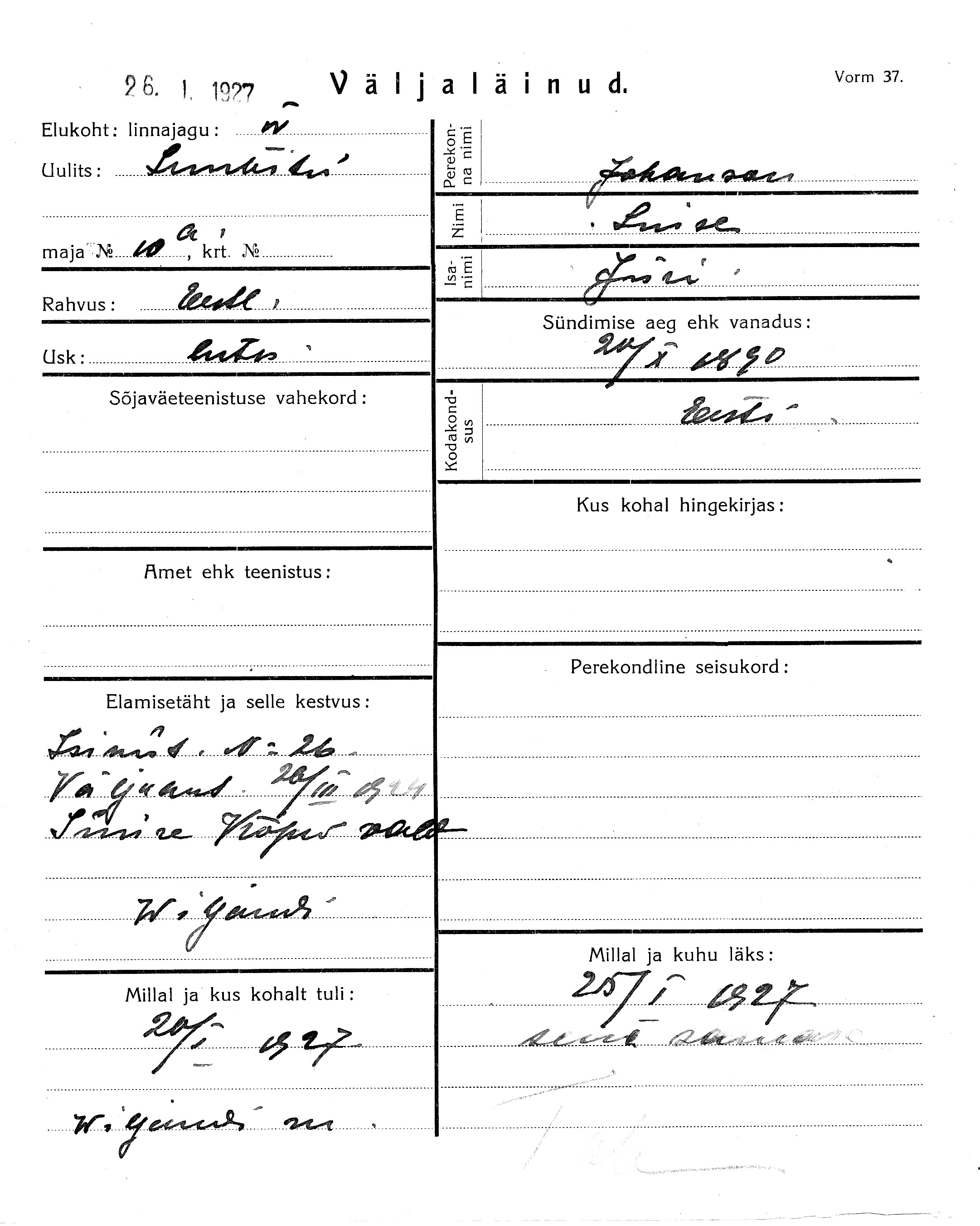 Johanson, Luise, Jüri