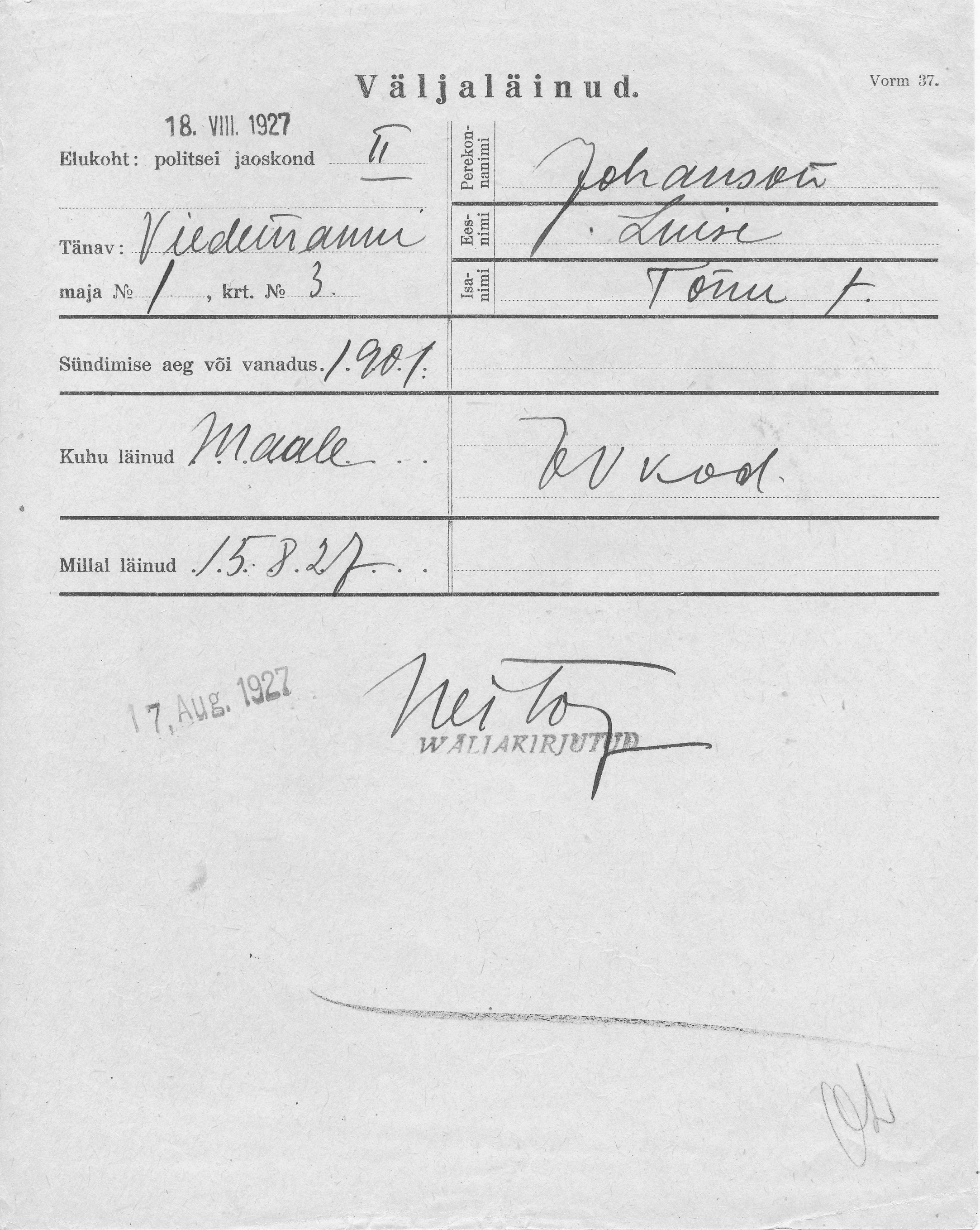 Johanson, Luise, Tõnu