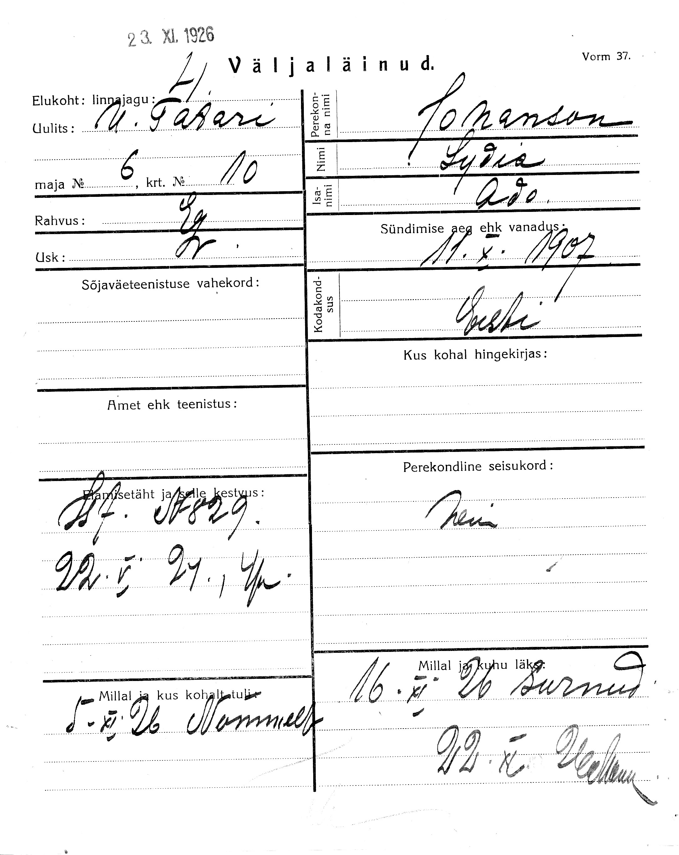 Johanson, Lydia, Ado