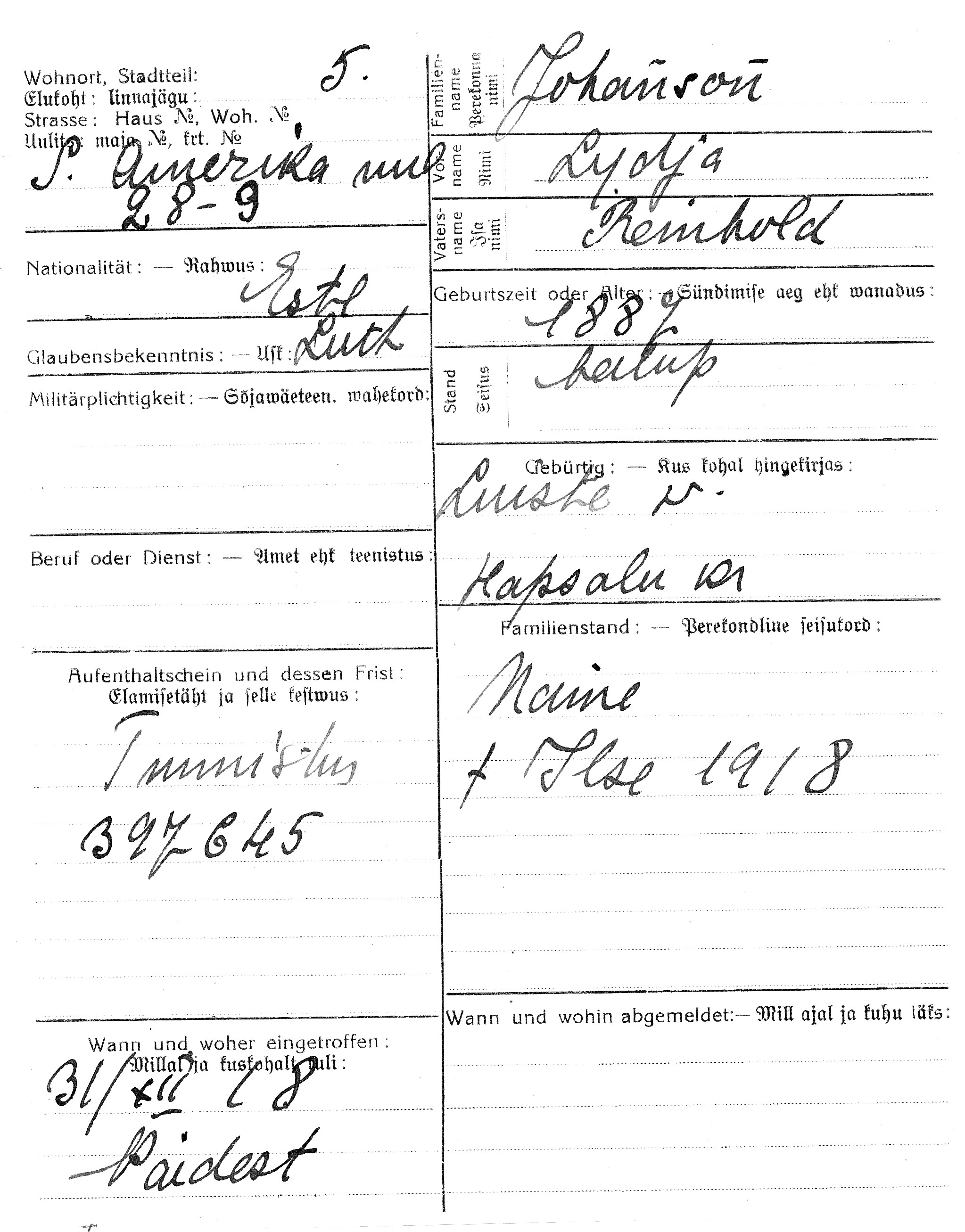 Johanson, Lydia, Reinhold