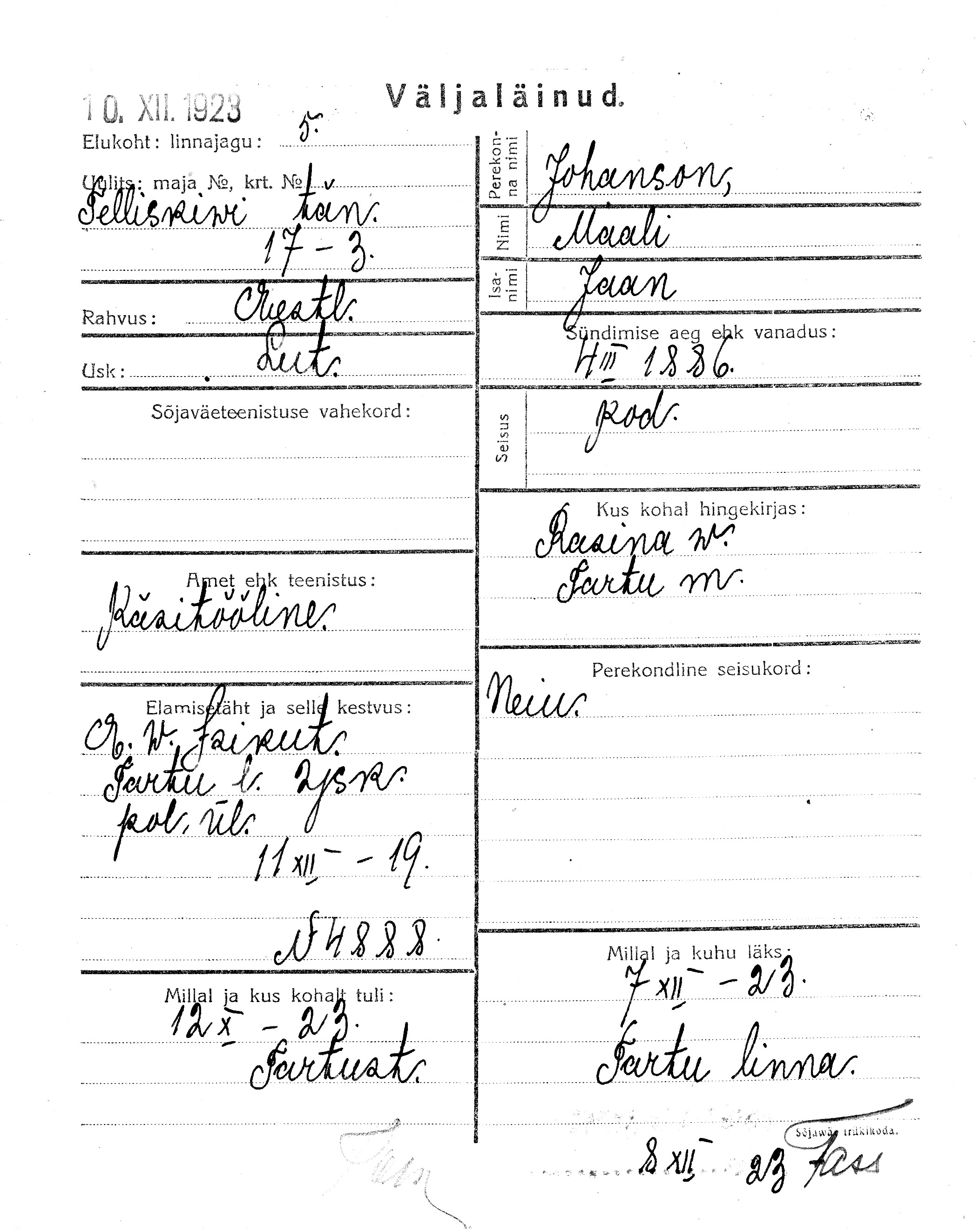 Johanson, Maali, Jaan