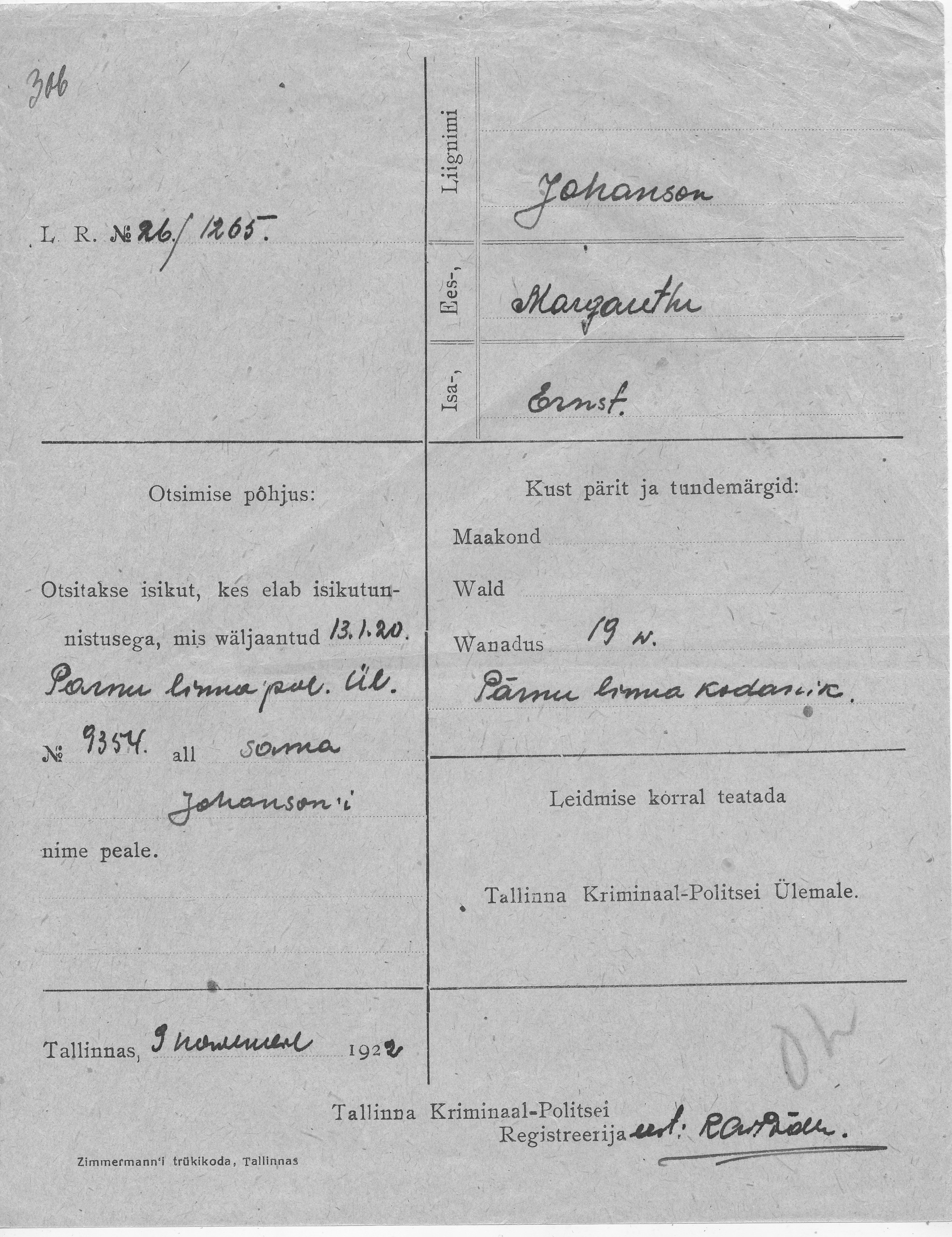 Johanson, Margarethe, Ernst