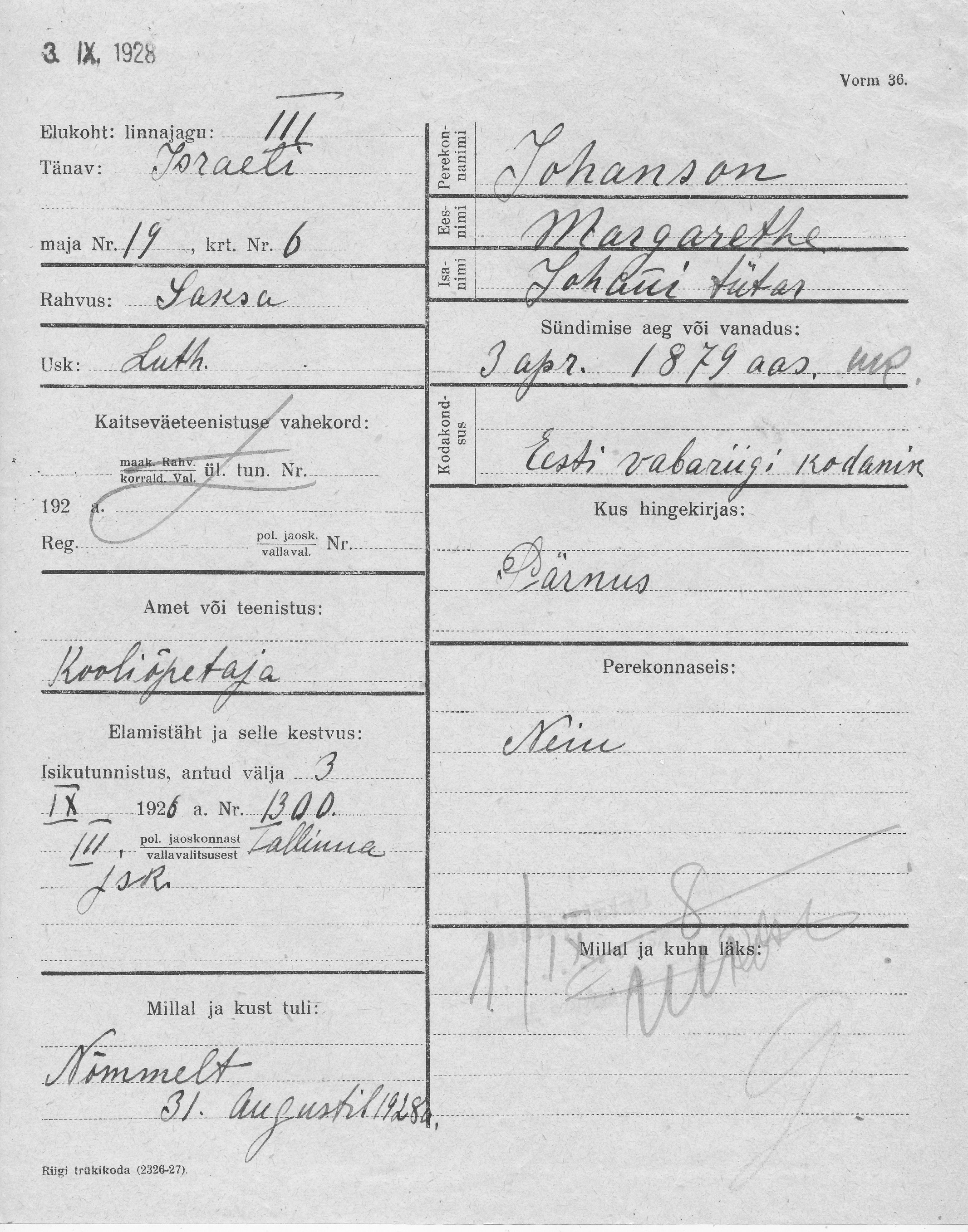 Johanson, Margarethe, Johan